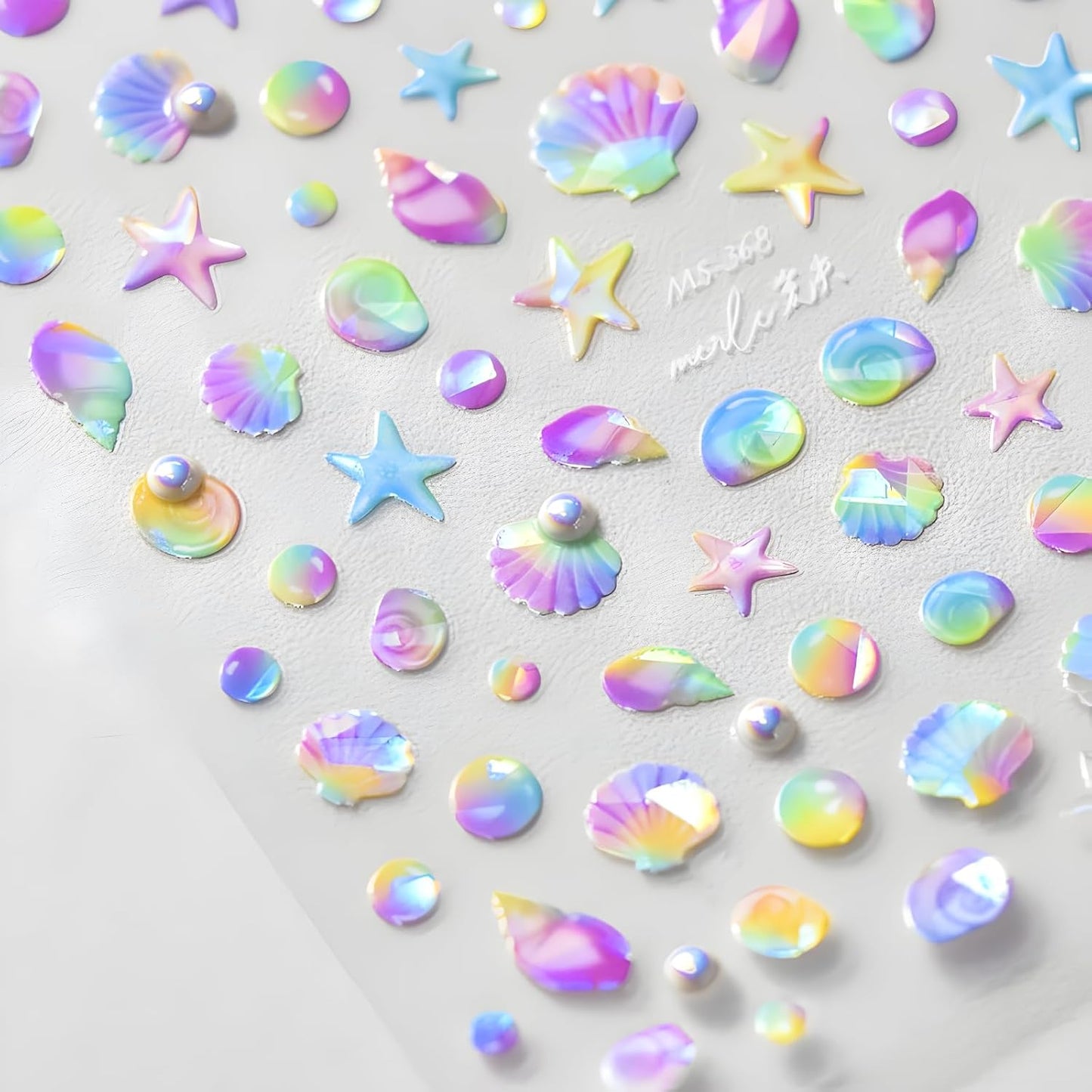 2 Sheets Starfish Nail Stickers - 5D Embossed Self-Adhesive Decals for Summer Nail Art - Colorful Beach Shell Design Supplies Decoration for Women and Girls