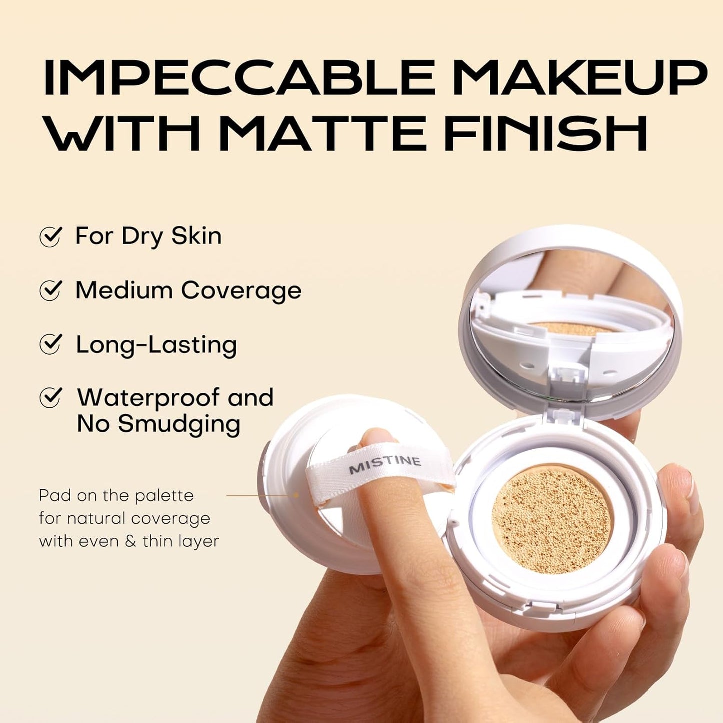 MISTINE Tavel Size Air Cushion Foundation Glow Hydrating Finish Medium Coverage Foundation Makeup for Dry Skin,24H Hydrating Long-Lasting Waterproof Smudge Proof, Fair Ivory