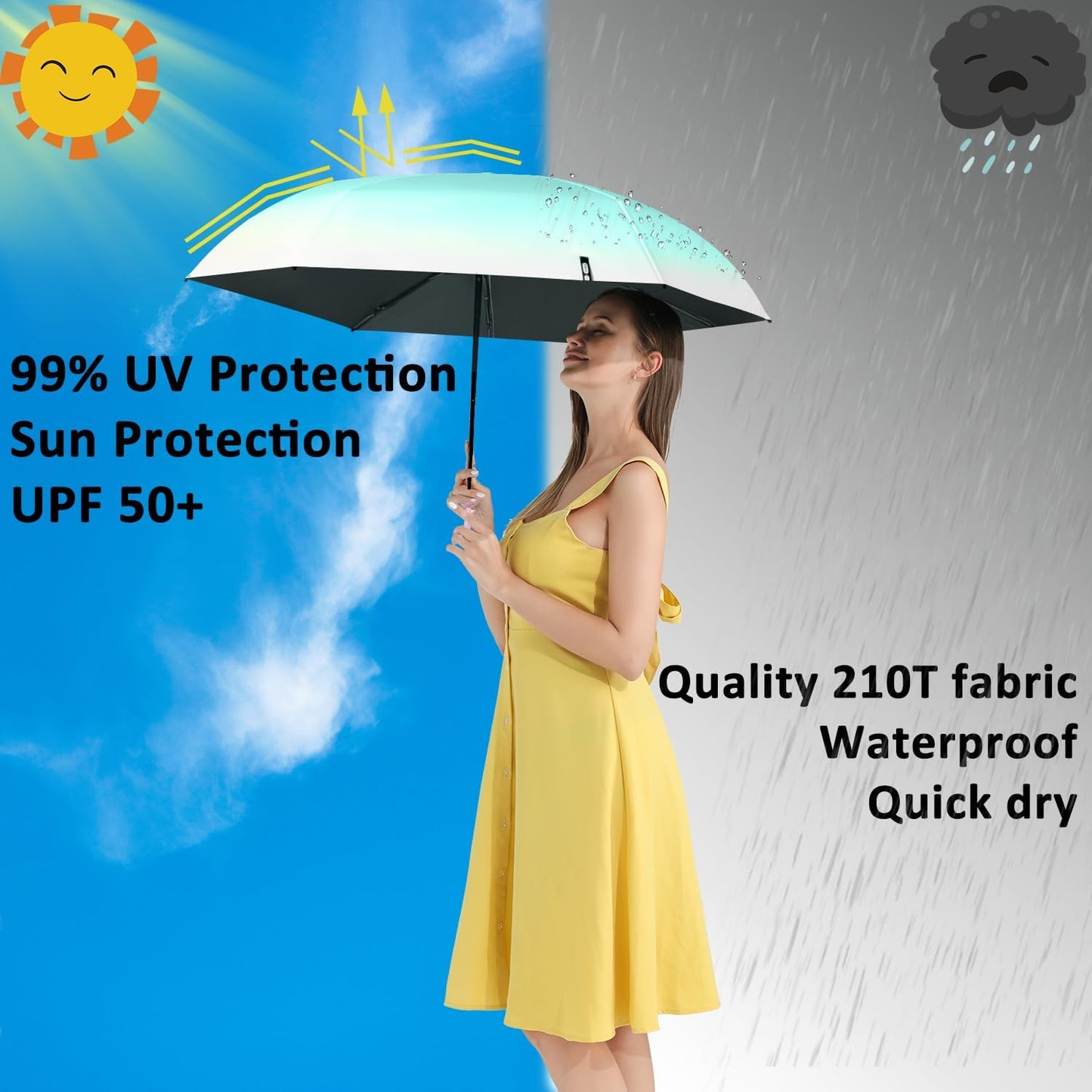 BAODINI Travel Mini Umbrella for Purse With Case Small Compact UV Sun Protection Sun Lightweight Tiny Pocket Umbrella for Women Kids and Men