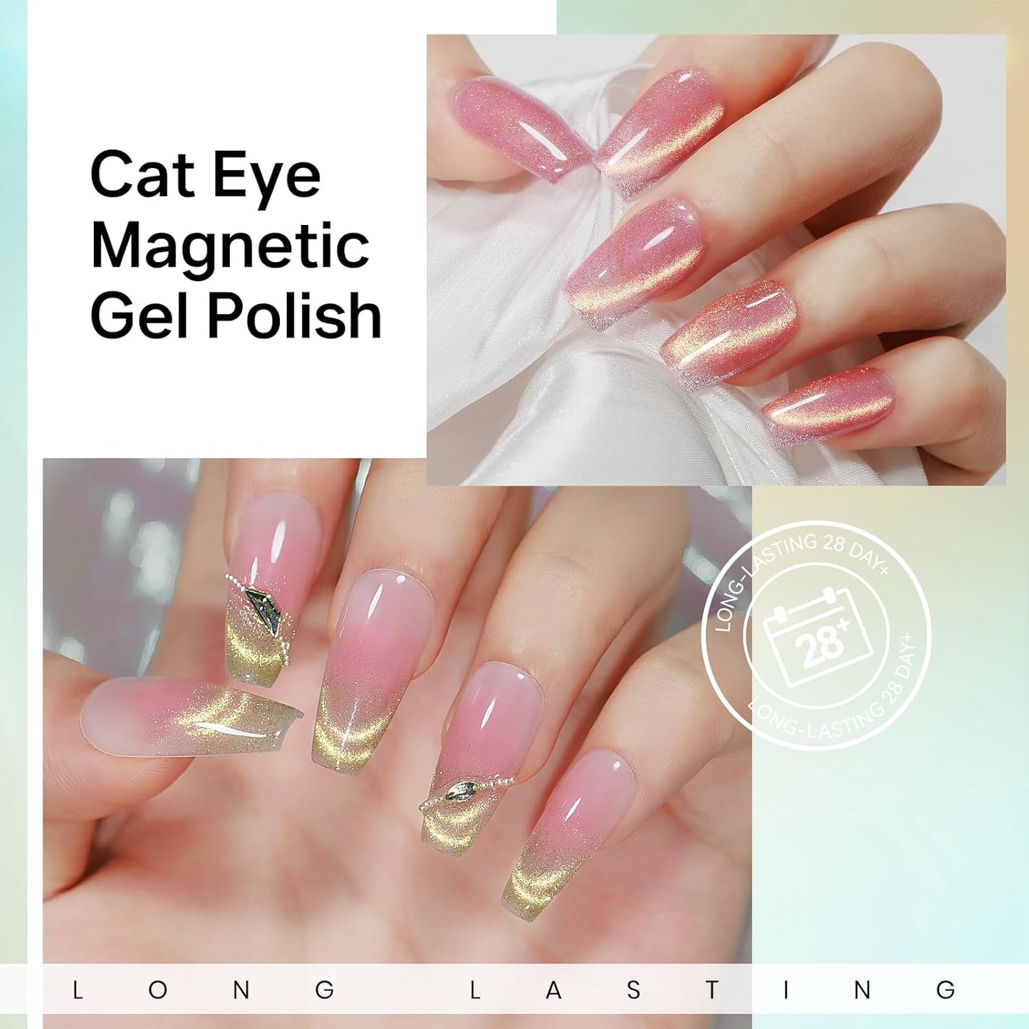 MIZHSE Cat Eye Gel Nail Polish, Magnetic Gel Polish Set with Magnet, Shimmery Cateye Effect Neon Pink Green Purple Colors Soak Off Nail Art Manicure Home Gift for Ladies