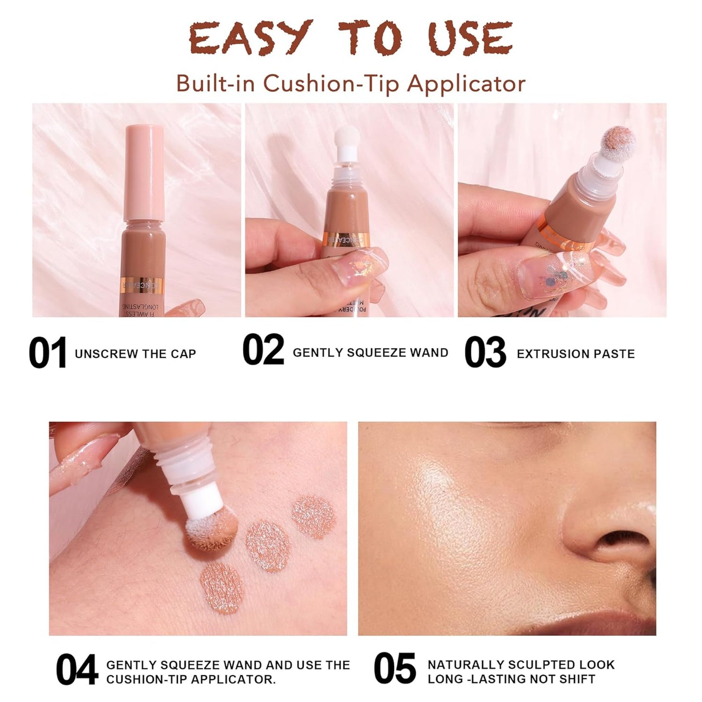 Sunnyvale Contour Stick With Cushion Applicator, Liquid Contour Wand, Cream Bronzer Concealer Stick Lightweight For A Naturally Sculpted Look, Buildable Formula, Vegan & Cruelty-free