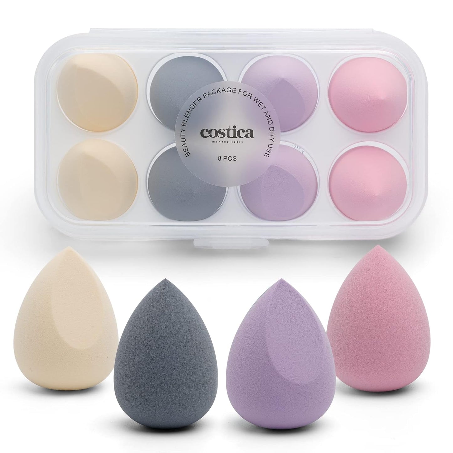 COSTICA Makeup Sponge, 8 Pcs Beauty Blender for Foundation Blending Sponge, Multi-colored Makeup Blender with Storage Box, Flawless for Liquid Cream and Powder