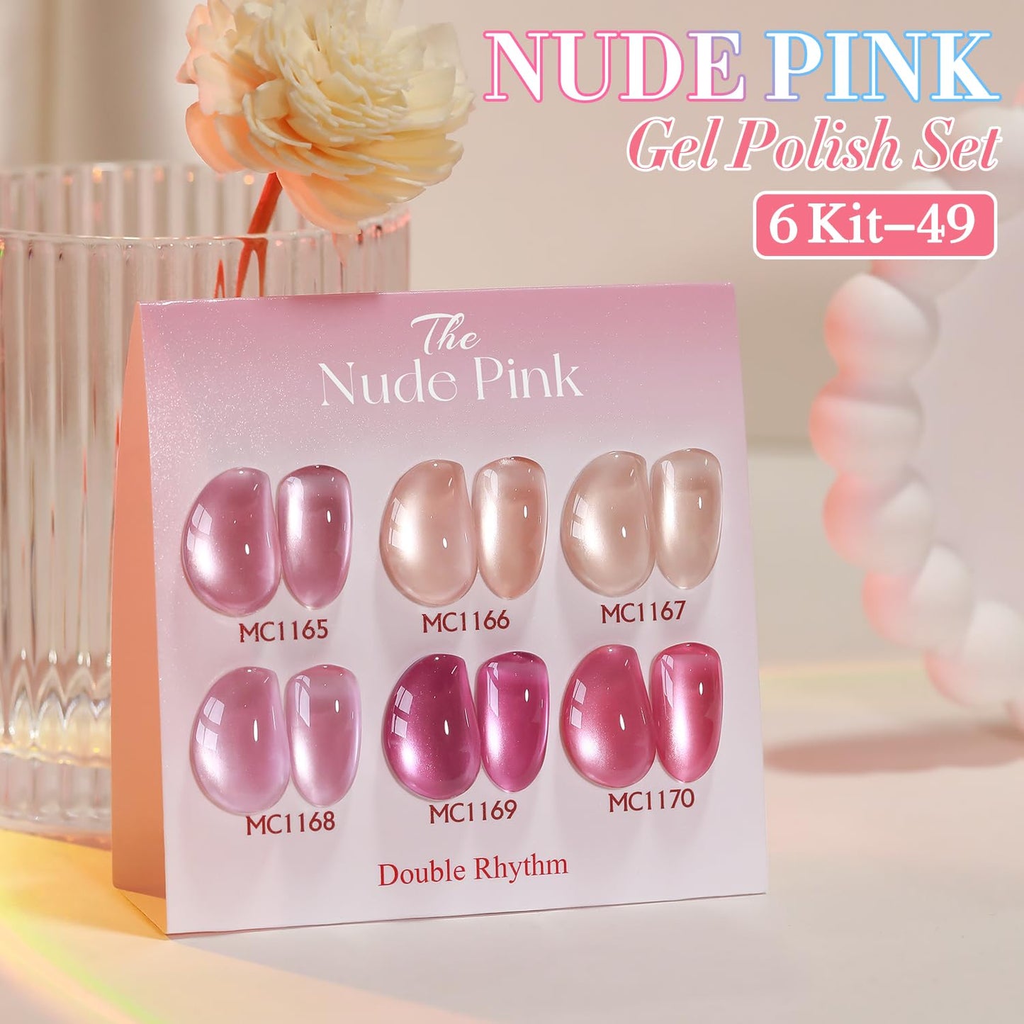 Double Rhythm 6 Colors Cat Eye Gel Polish Set Shimmer Glitter with Magnet Holographic Reflective Magnetic UV Nail Art Kit (6-Kit-49)