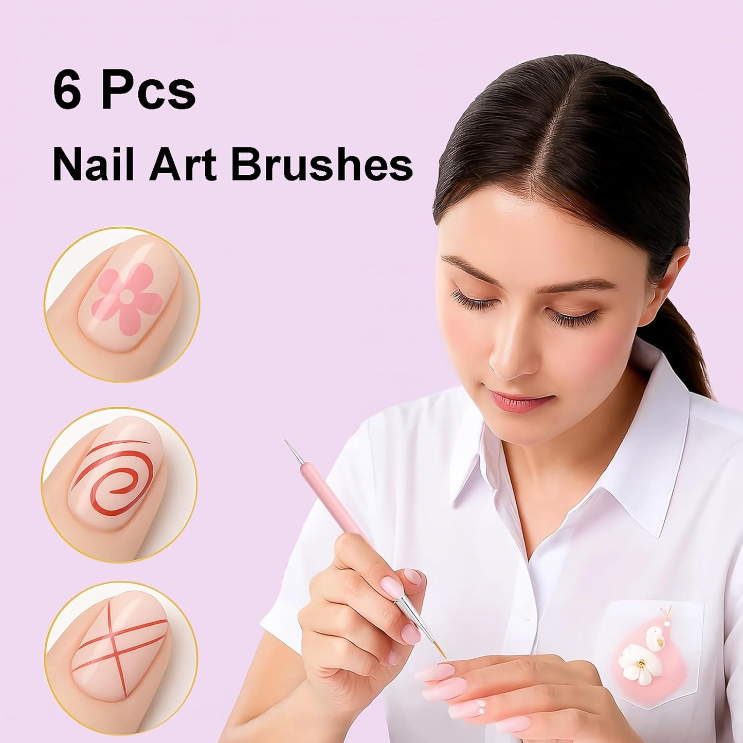 Gel Polish Nail Art Brushes, 6 Pcs Dual-Ended Art Design Pens with Case for Gel & Acrylic - Clean Up, Dotting, Liner, French Tip Tools for Nail Design, Extension & Manicure, DIY Kit Gift for Women