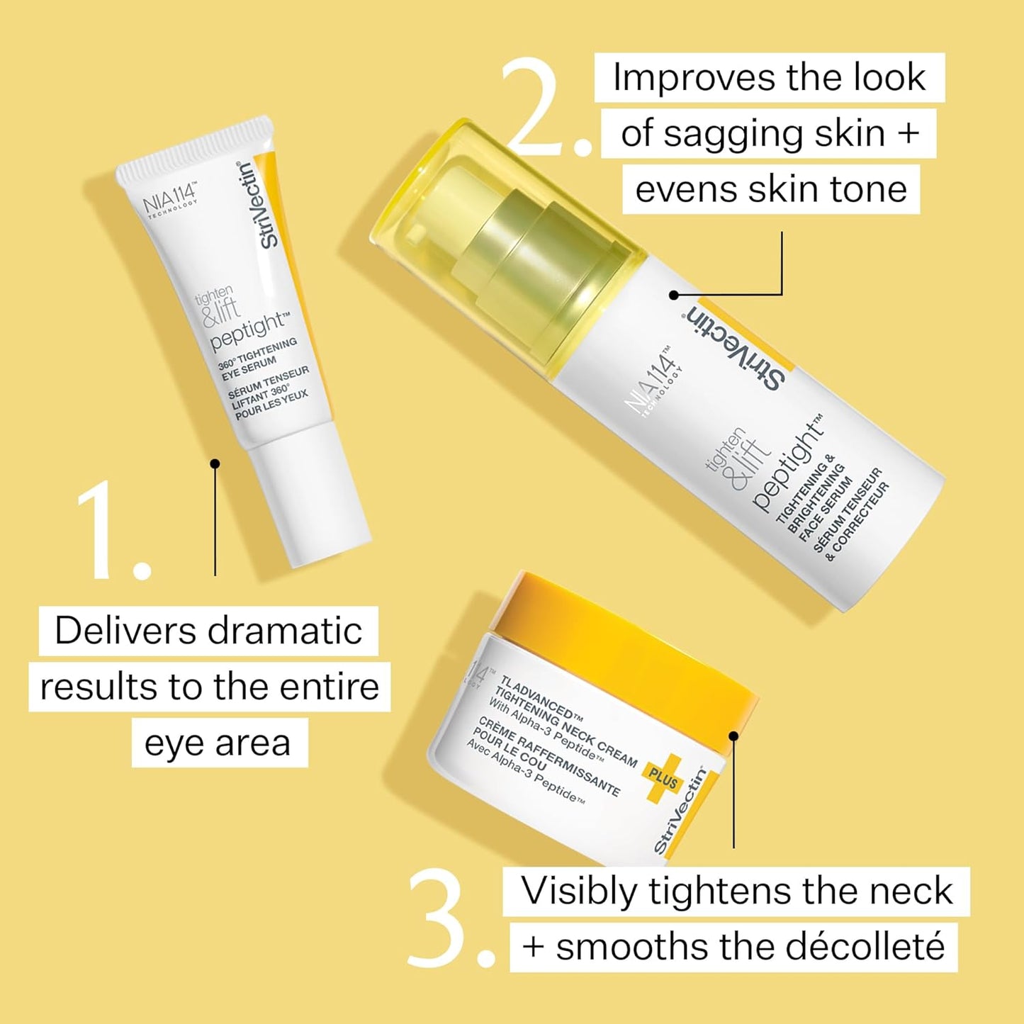 StriVectin Tighten & Lift Power Starters Trio Kit, 3 piece Peptide Kit for Face, Eyes and Neck, to help visibly reduce the look of Wrinkles and Fine Lines