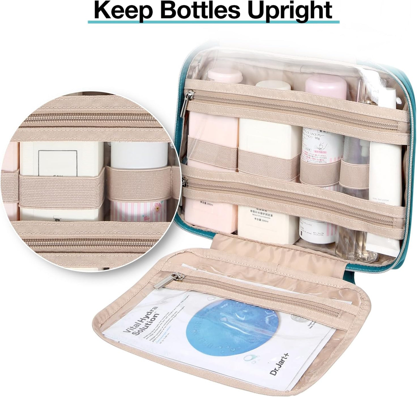 BAGSMART Toiletry Bag Hanging Travel Makeup Organizer with TSA Approved Transparent Cosmetic Bag Makeup Bag for Full Sized Toiletries, Large-Blue