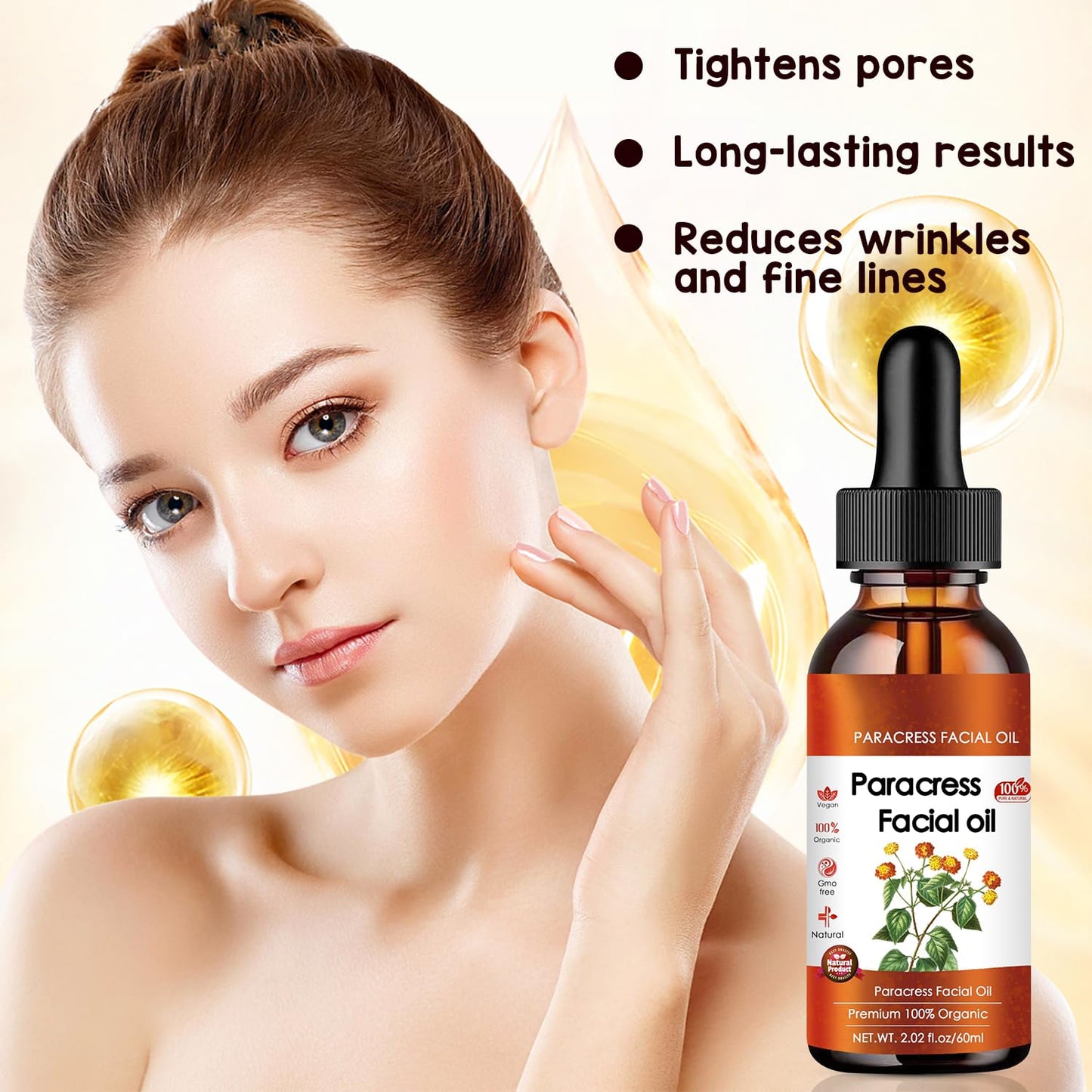 100% Organic Paracress Facial Oil,Paracress Facial Oil,Natural Paracress Extract Oil,Paracress Facial Serum for All Skin Types