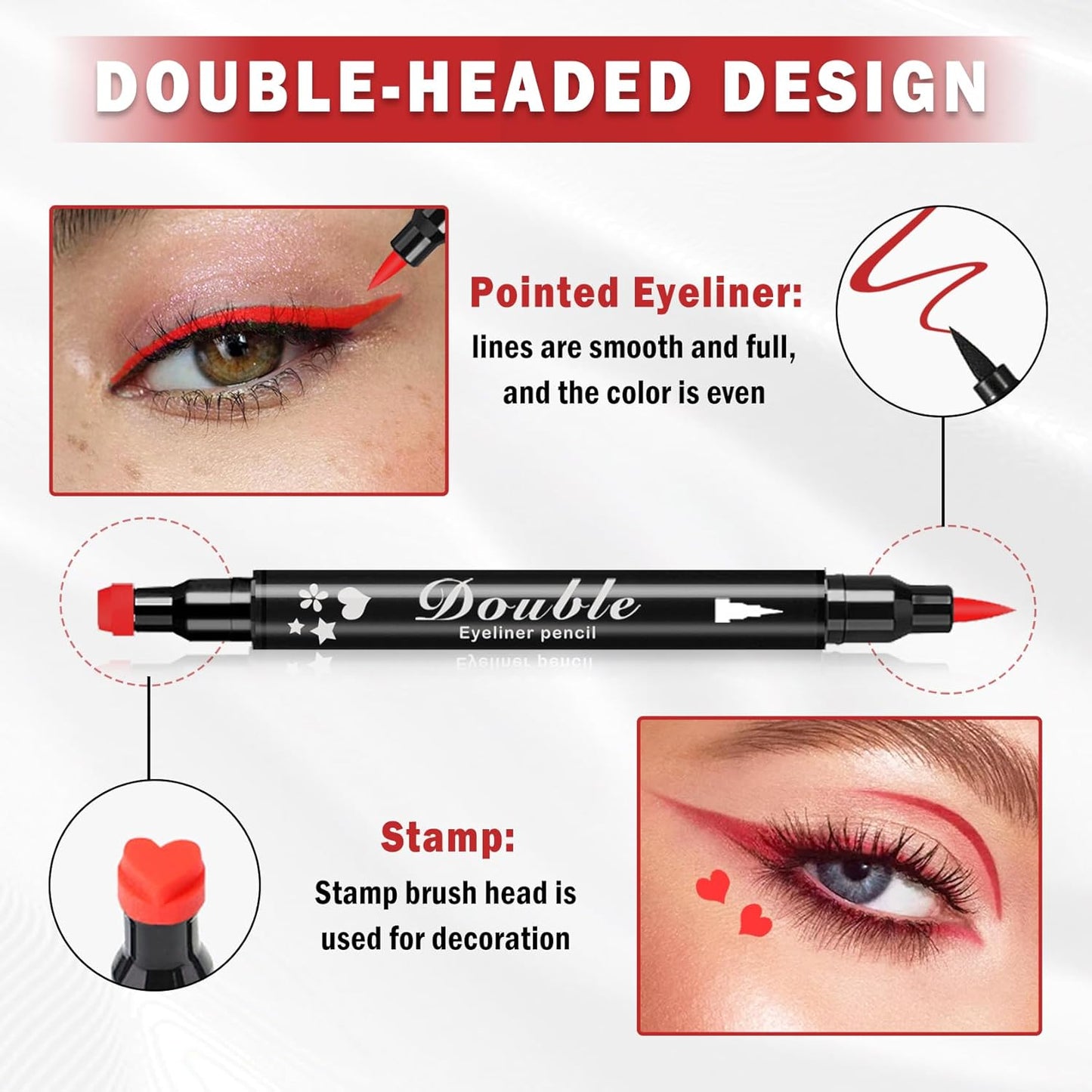 4PCS Double-headed Eyeliner Stamp Pencil Red Liquid Winged Eyeliner Stamp Pen Waterproof Smudgeproof Eye Liner Stamp for Eye Makeup