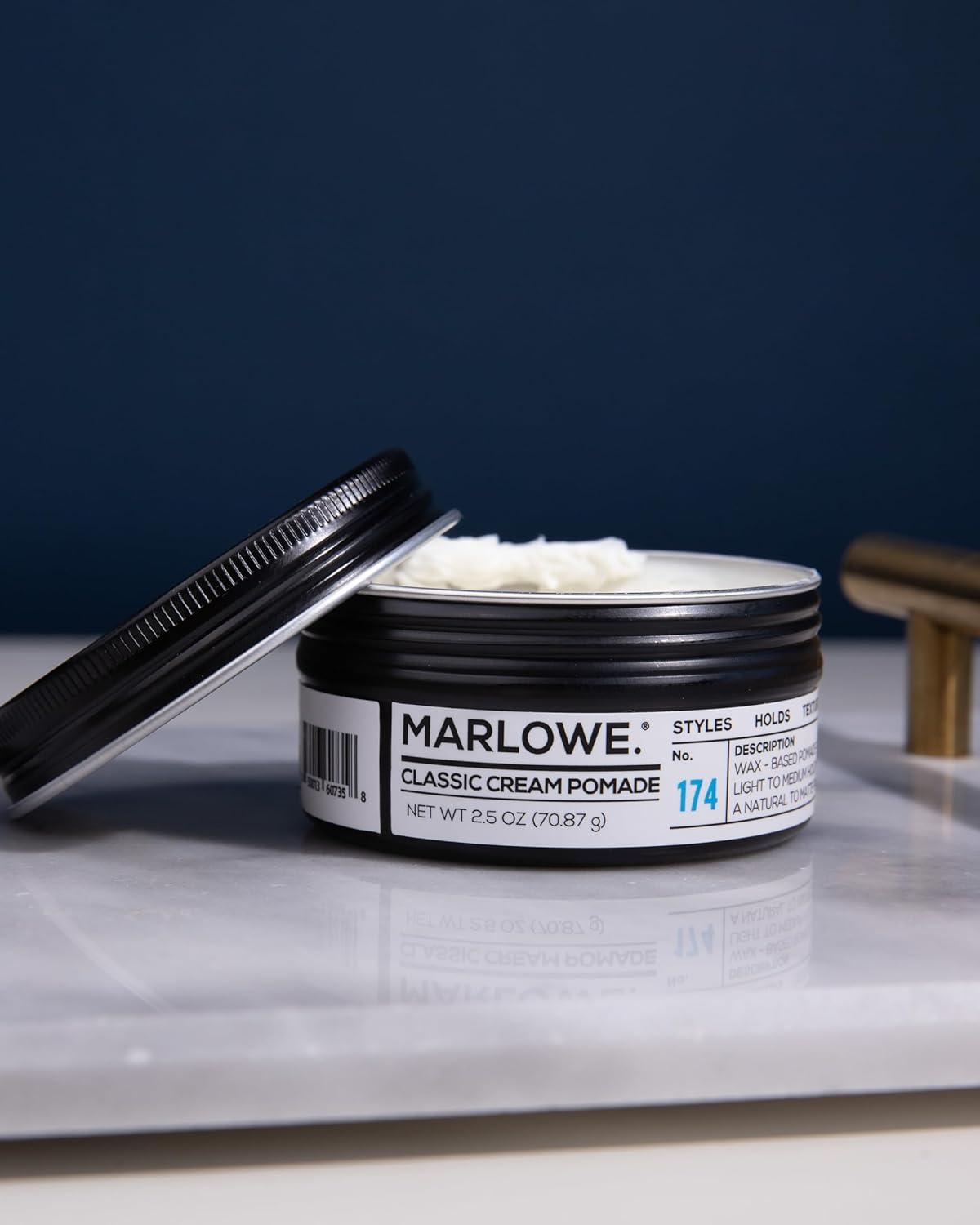 MARLOWE. No. 174 Classic Cream Pomade for Men 2.5 oz, Wax-Based Light to Medium Hold, Natural to Matte Finish, Conditioning Coconut Oil & Shea Butter, Original Pine & Agarwood Scent
