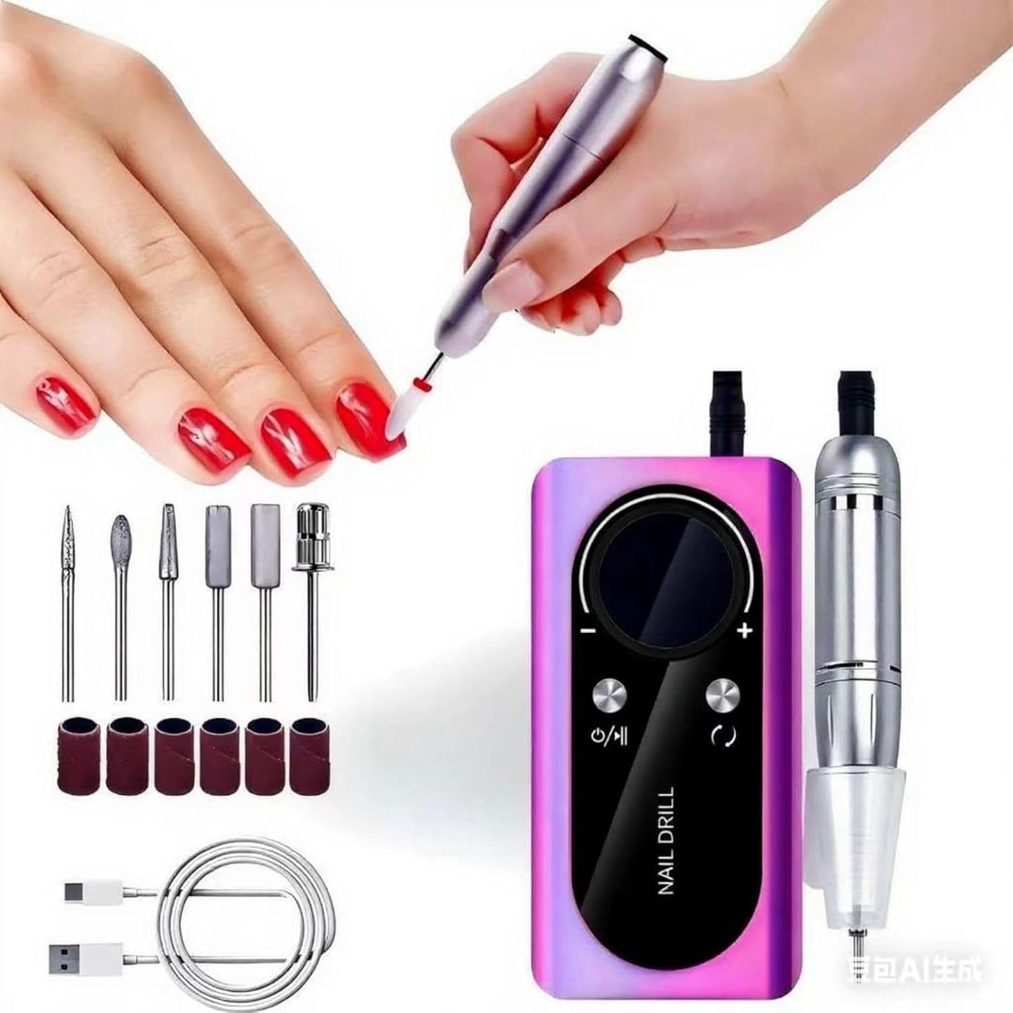 Nail Drill, Professional Cordless Nail Drill, 45,000 RPM Manicure Machine for Women Buffing and Polishing Nail Tool Set with LCD Display for Home DIY Salon Manicure, Purple