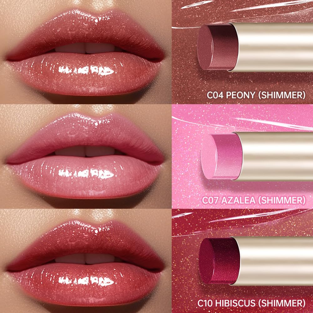 CATKIN Glossy Lip Balm 3pcs Gift Set, Ultra Hydating Glow Lip Tinted Jelly Plump Melting Balm Shea Butter Repair Soothing For Dry Lips Dewy Finished 0.12 oz 02