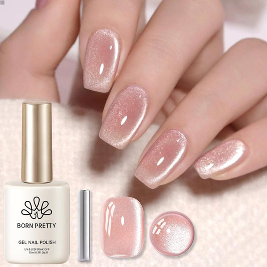 Born Pretty Magnetic Gel Nail Polish Jelly Cat Magnetic Eye Gel Polish Crystal Transparent Auroras Nail Gel for Salon Home DIY Manicure Use