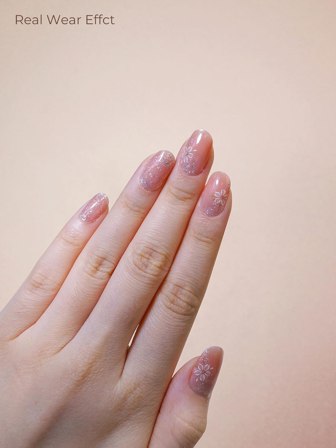 Pre Cured Gel Nail Strips - 44PCS Salon Quality Gel Nail Stickers - Long Lasting Polish Wraps for Women no UV Light Needed Easy Apply& Remove (Sparkle Pink）