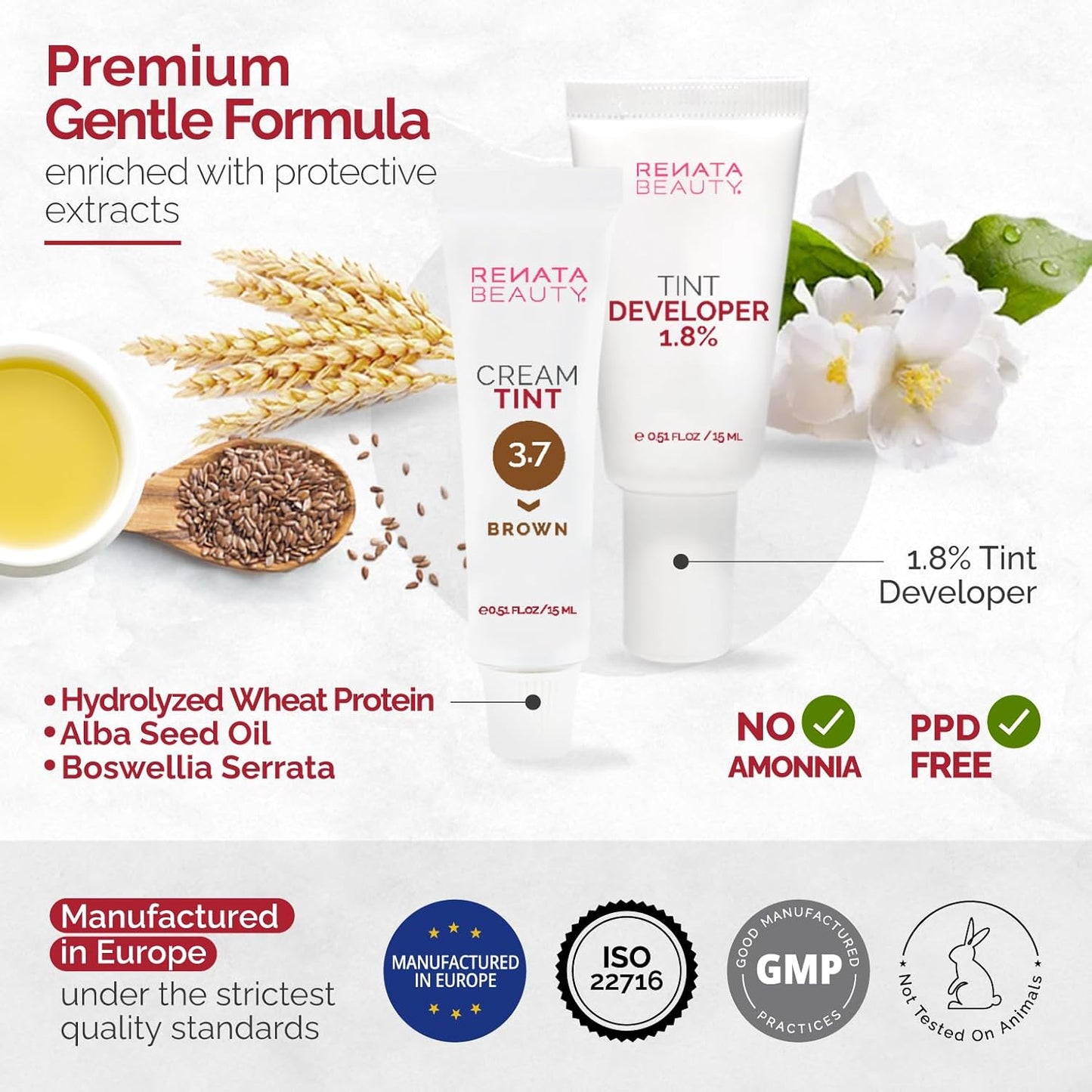 RB RENATA BEAUTY Tint Kit – Cream Hair Dye Kit with Developer and Application Brush for Spot Coloring - Covers Gray Hairs, Smudge-Proof, Long-Lasting Up to 4 Weeks, 20 Applications [Brown]