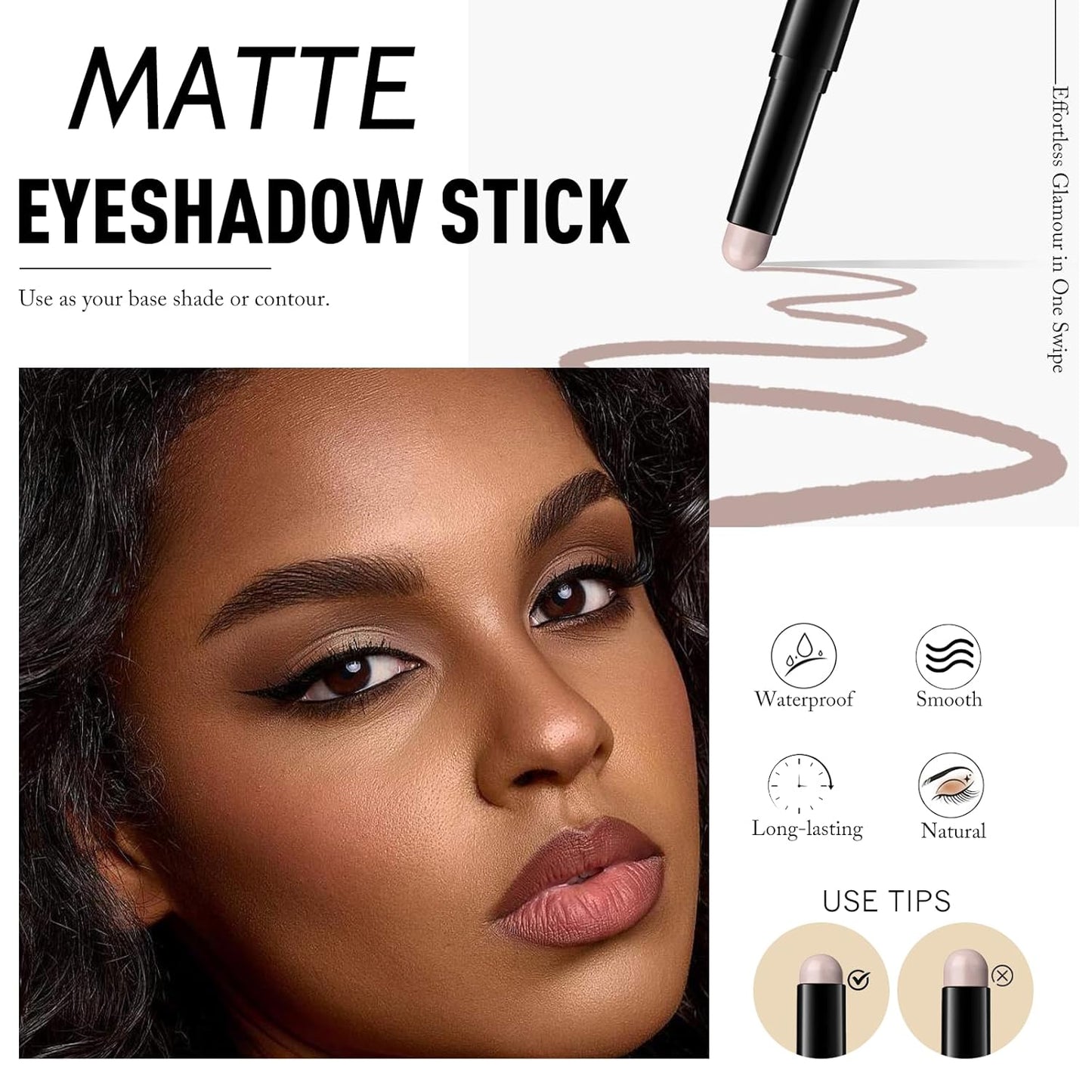 Eyeshadow Stick Light Taupe, Matte Cream Eye Shadow Stick Waterproof Nude Neutral Eyeliner Brightener Pencil Crayon Long-Lasting Eye Highlighter Makeup for Older Women Easy to Use High Pigmented