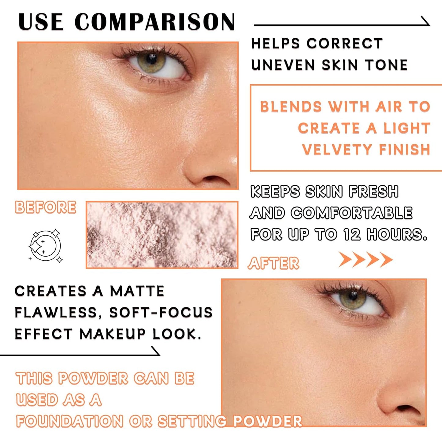 Loose Setting Face Powder Set,Oil Control Long Lasting Lightweight Setting Powder with Foundation Makeup Brushes,Soft Focus Matte Flawless Finish,Pink Complexion