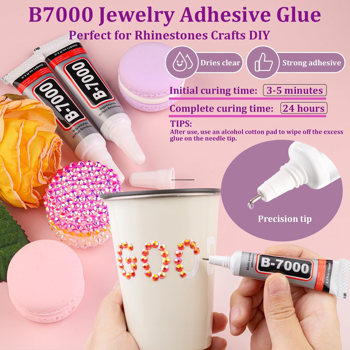 Resin Jelly Rhinestones for Crafting with B7000 Jewelry Glue, 2 Boxes Red AB Flatback Crystals with 3Pcs 10ml Glue, Bedazzling Non Hotfix Gems for DIY Tumblers Clothing Shoes Manicure