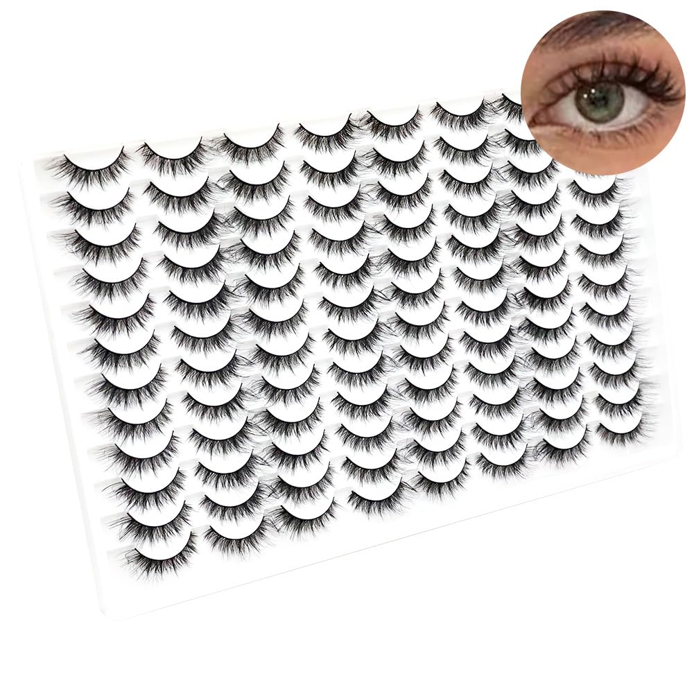 False Eyelashes 48 Pairs Faux Mink Lashes 14mm Wispy Lashes 3D Fluffy Cat Eye Lashes Pack Bulk Wholesale Strip Lashes(style 48-040)
