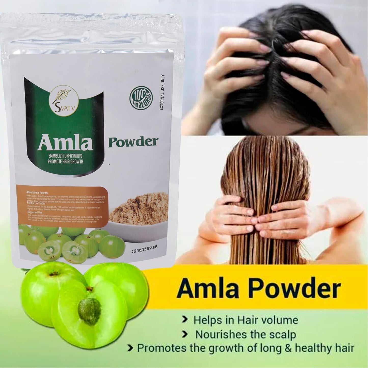 SVATV Amla Powder, Emblica Officinalis, Amalaki, Indian Gooseberry, 227g, 8 Ounce - Promotes Hair Growth, Strong & Long Hairs