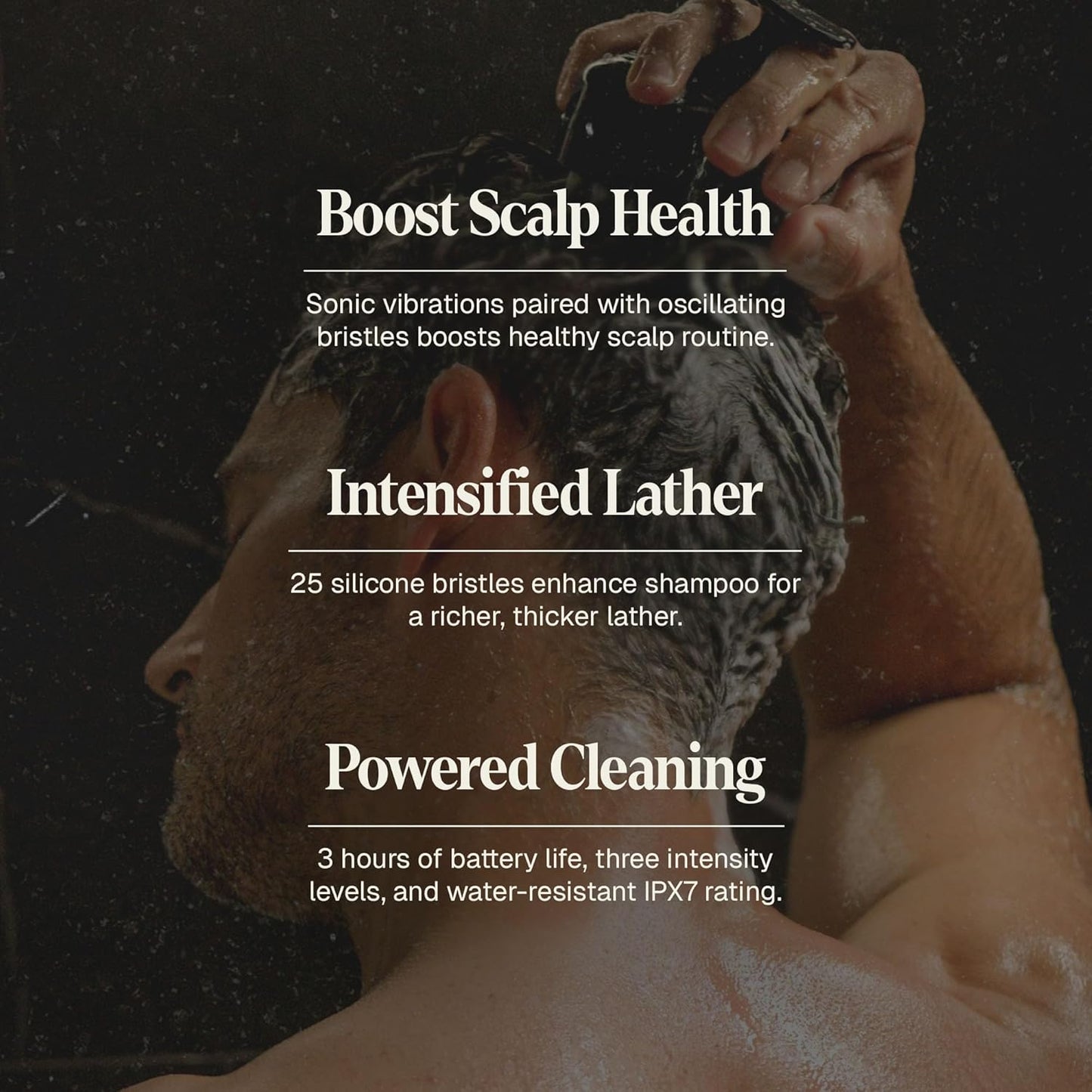 Black Wolf Sonic Scalp Scrubber - Electric Hair & Scalp Massager Brush with 3-Speed Oscillation - Rechargeable Shower Brush & Head Scrubber with Soft Silicone Bristles for Deep Clean & Exfoliation