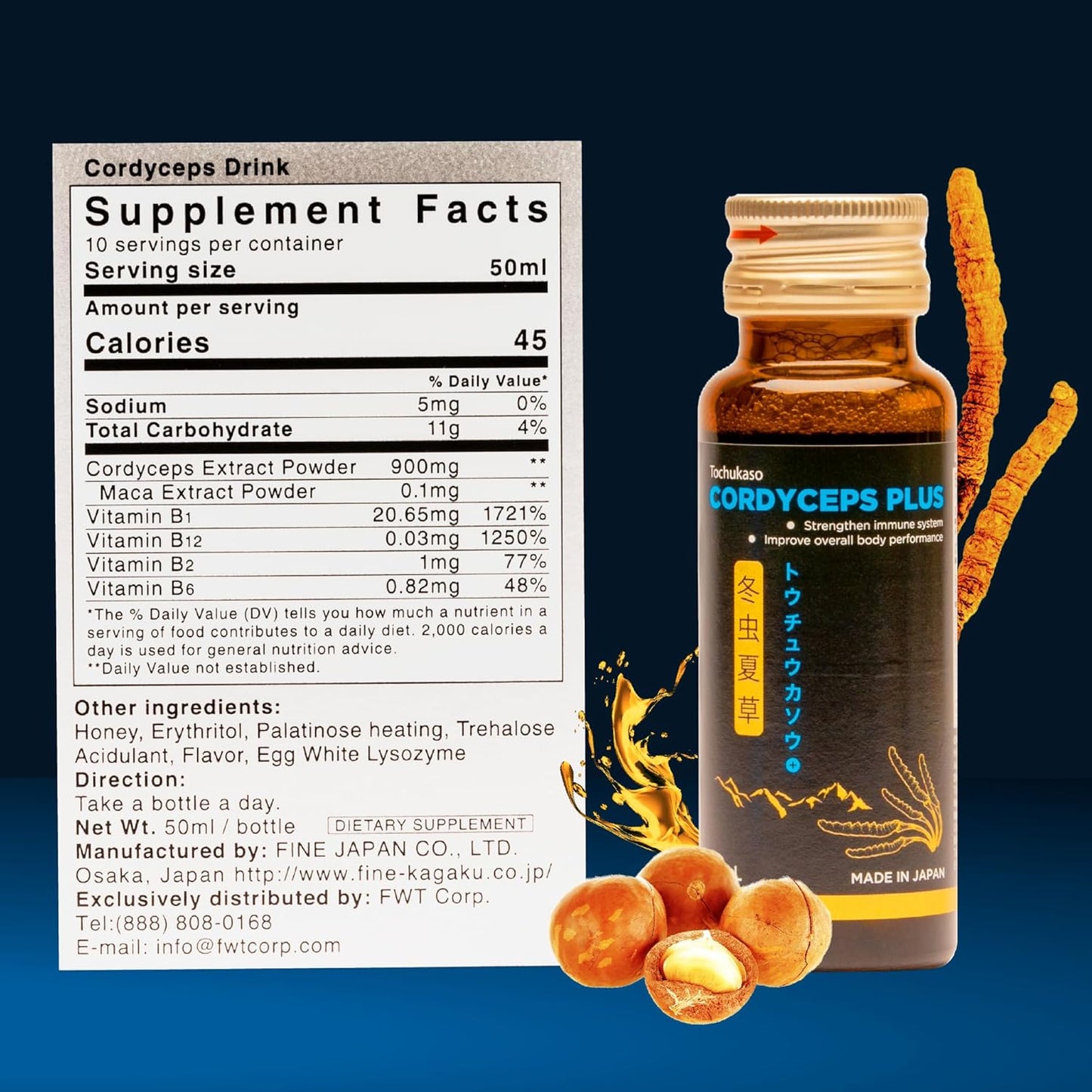 FINE JAPAN Cordyceps Plus: Premium Cordyceps Mushroom Extract and Macadamia Blend - Smart Drops Adaptogenic Mushrooms, Organic Mushroom Supplement for Energy & Immunity, Liquid Cordyceps (Pack of 20)