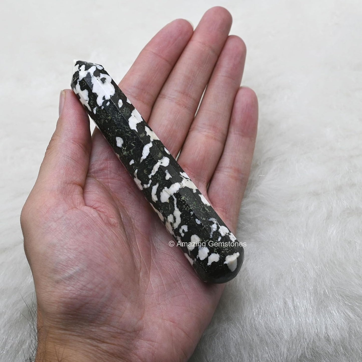 Amazing Gemstone Black and White Tourmaline Crystal Wand Massage Stick - Pelvic Wand Gua Sha for Adults - Crystals and Healing Stones Massage Wands for Adults Gifts (Pointed)