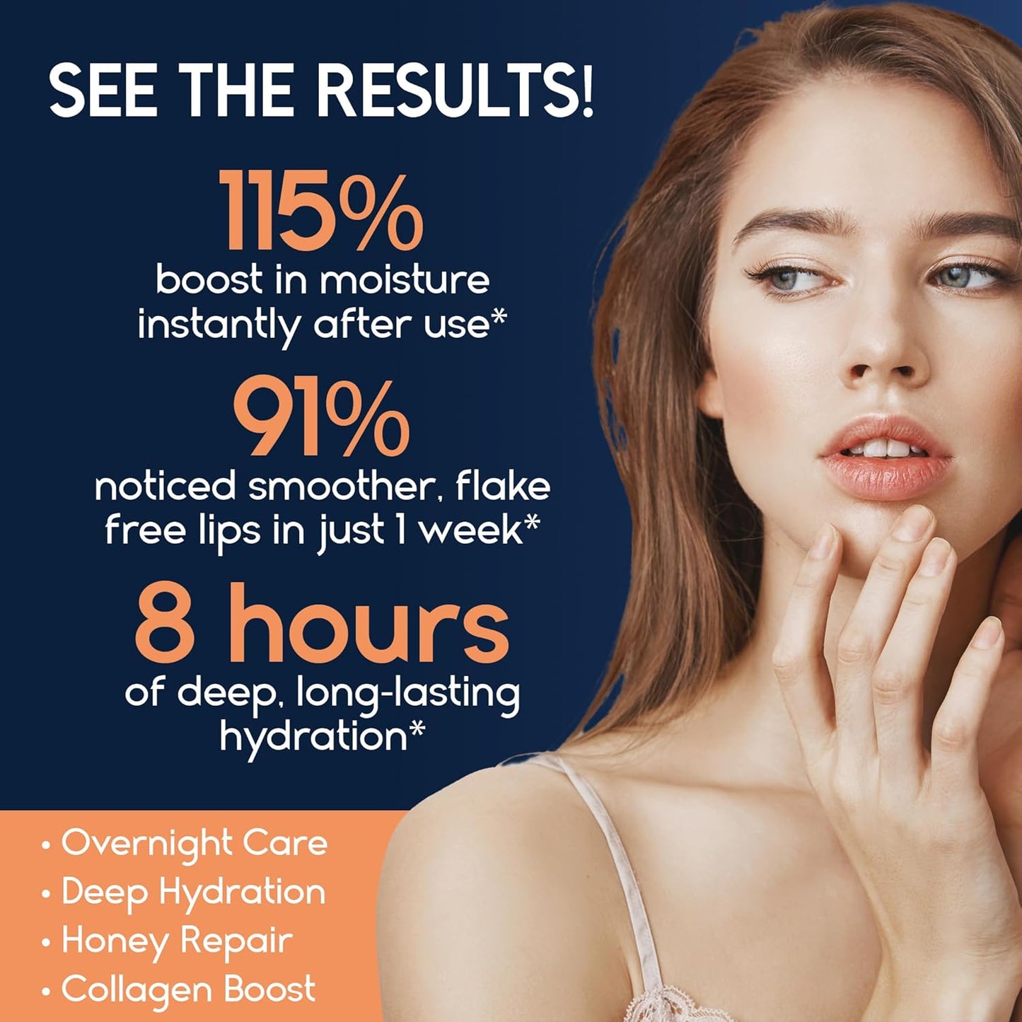 Lip Mask Overnight with Hyaluronic Acid & Collagen, Lip Sleeping Mask for Dry Cracked Lips, Moisturizing, Hydrating, Exfoliating Night Treatment for Lip Care (Peach)