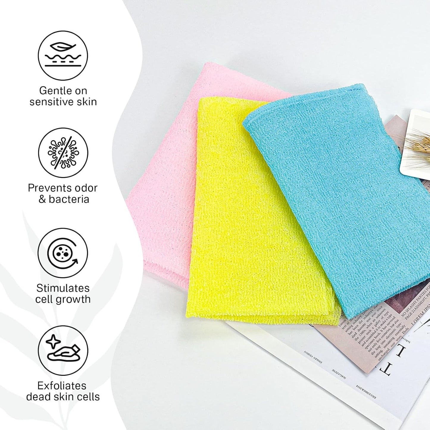 Yiclick Exfoliating Washcloth Towel [3 Pack], Japanese Exfoliating Wash Cloth, Korean Body Scrubber Exfoliator, Back Scrubber Washer for Shower Bath, Body Scrub African Net Sponge Loofah Luffa Colors