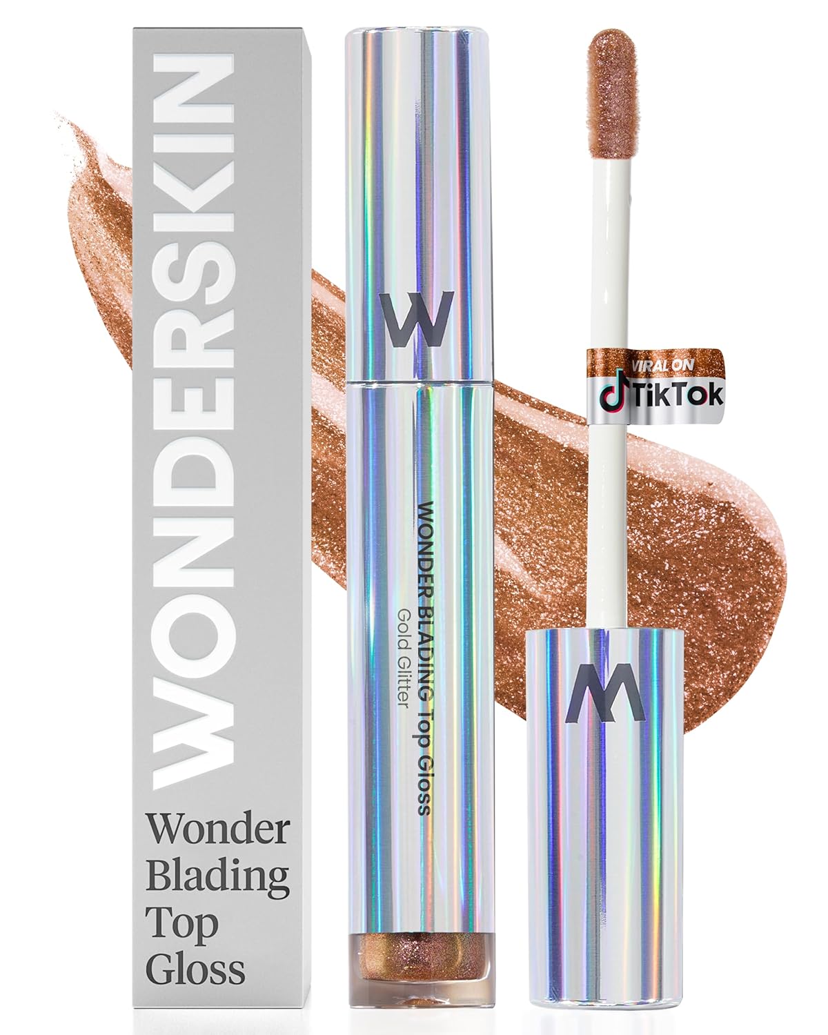 Wonderskin Lip Gloss Blading Top Gloss, Gold Glitter Lip Gloss, Hydrating and High Shine Finish Lip Makeup (Gold Glitter)
