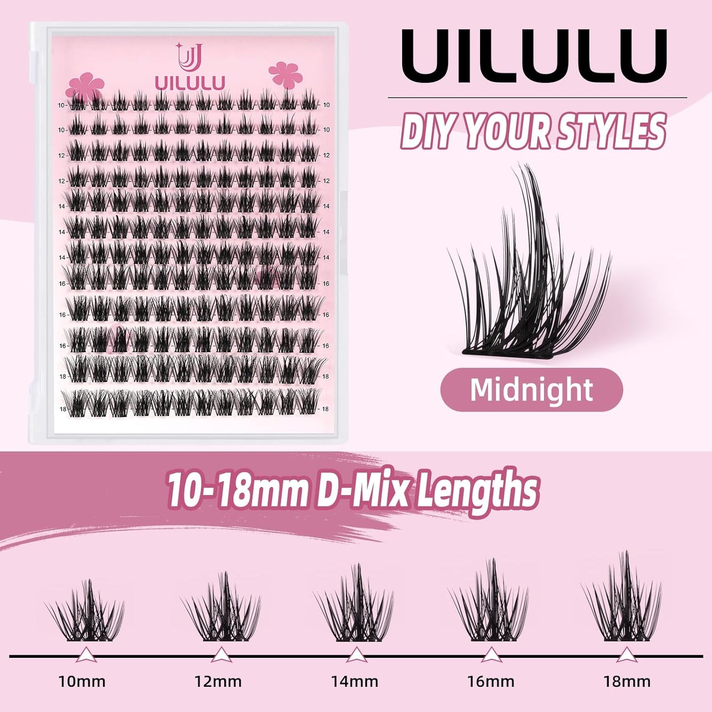 Lash Clusters kit 10-18mm DIY Lash Extension Kit 144 D Curl Lash Clusters 0.07D Wispy Individual Lashes Clusters False Eyelashes Eye Lash Extension Lash Kits Extensions Kit U06 Kit