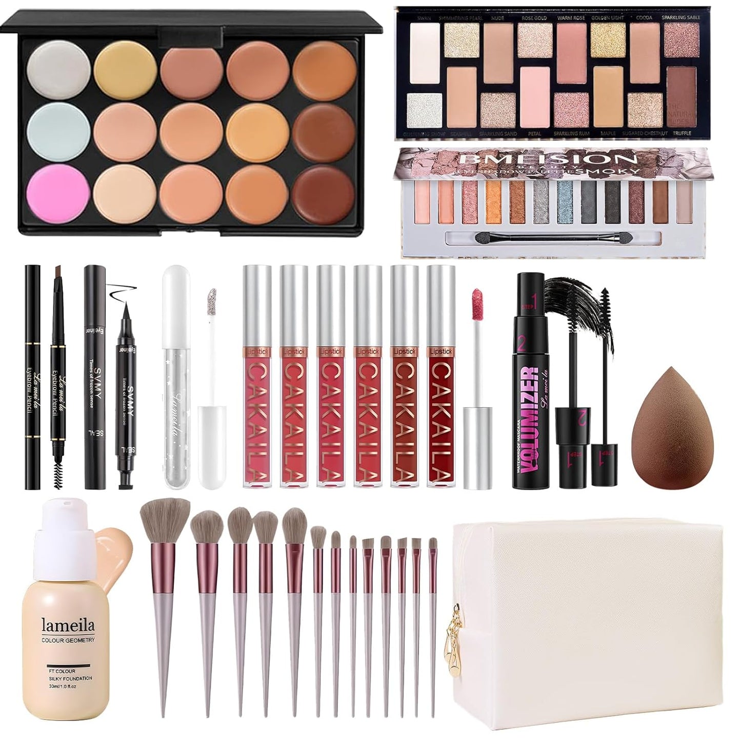 Makeup Present Set for Teen Girl Women, Travel Makeup Kit, Makeup Full Kit for Beginner, Makeup Bundle Include 2 Matte & Shimmer Eyeshadow Palettes, Liquid Glitter Eyeshadow & Eyeliner