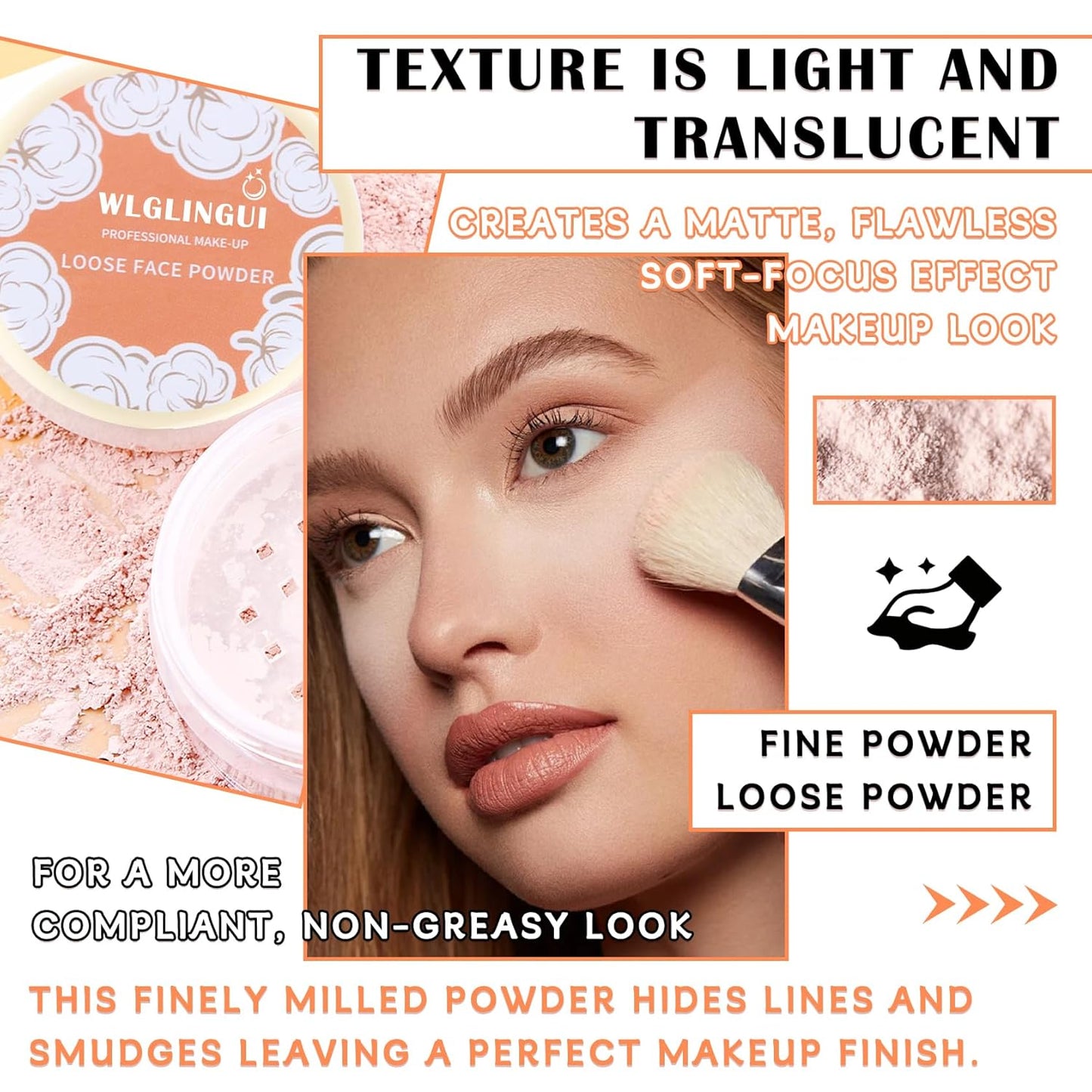 Loose Setting Face Powder Set,Oil Control Long Lasting Lightweight Setting Powder with Foundation Makeup Brushes,Soft Focus Matte Flawless Finish,Pink Complexion