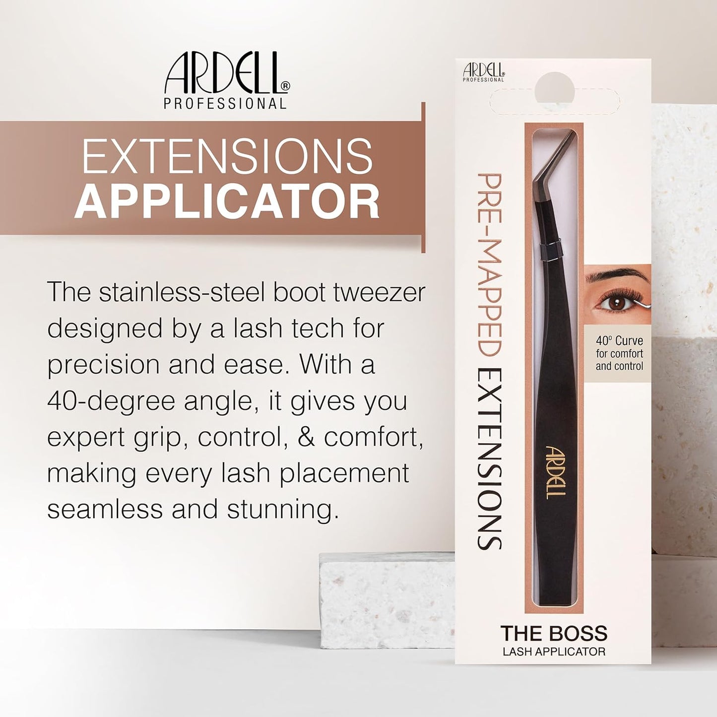 Ardell Pre-Mapped Lash Applicator Tool, Lash Tweezers - 40° Curved Eyelash Tweezers for Precision and Comfort, Easy Application