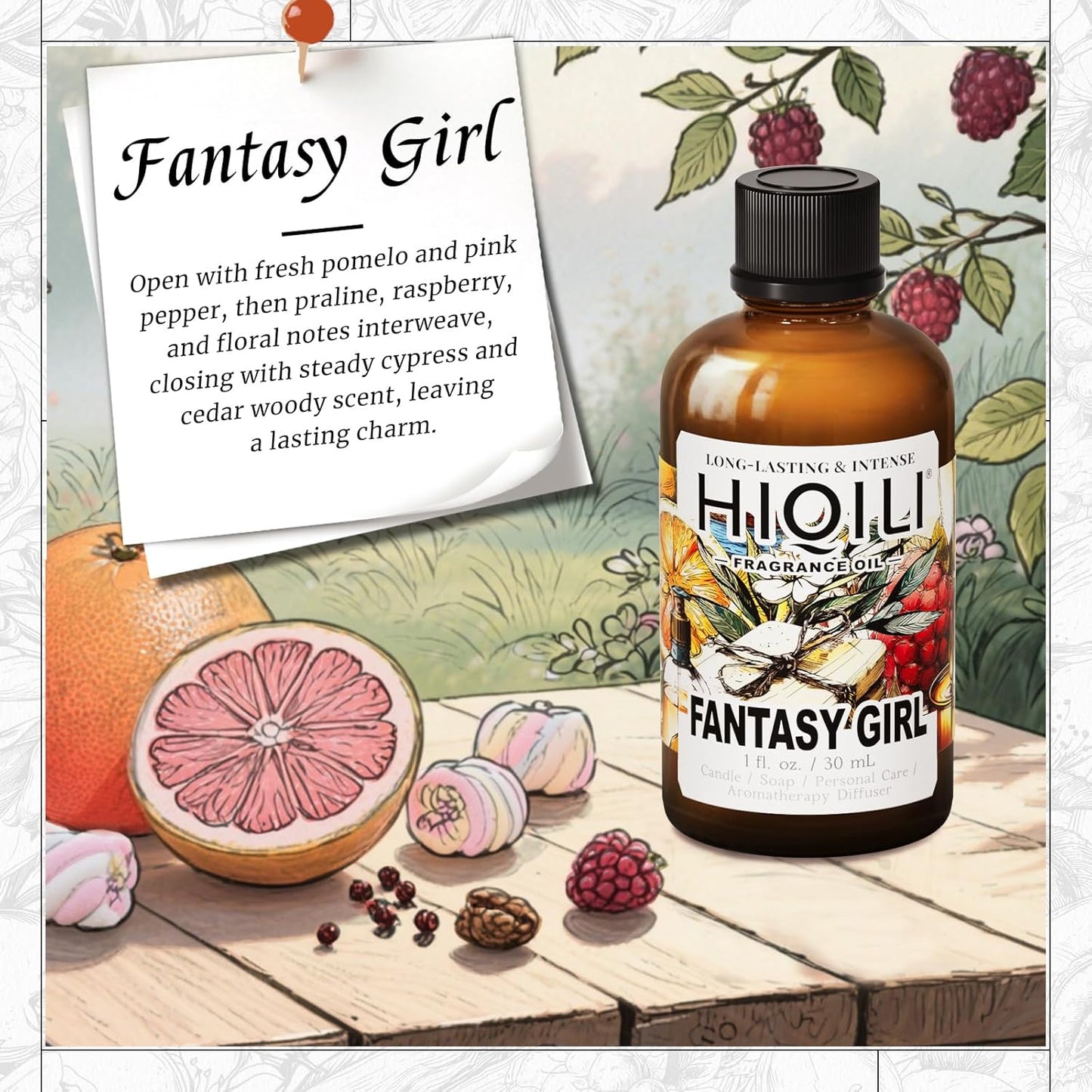 HIQILI Fantasy Girl Fragrance Oil for Candle, Perfume Making, Praline & Pomelo Scents, Long Lasting, Skin & Hair Care Products, Gifts - 1 Fl Oz