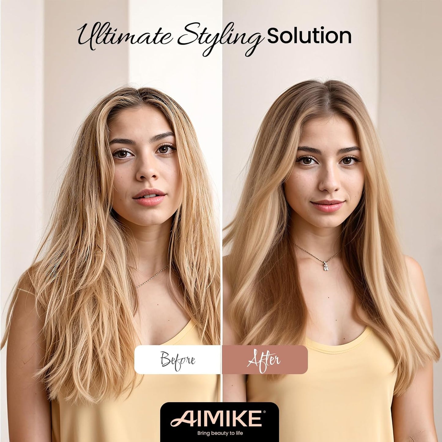 AIMIKE Nano Ionic Tech Ceramic Brush for Blow Drying, Styling and Volume Boost - Natural Wood One-Piece Design, 1.7 Inch/43mm