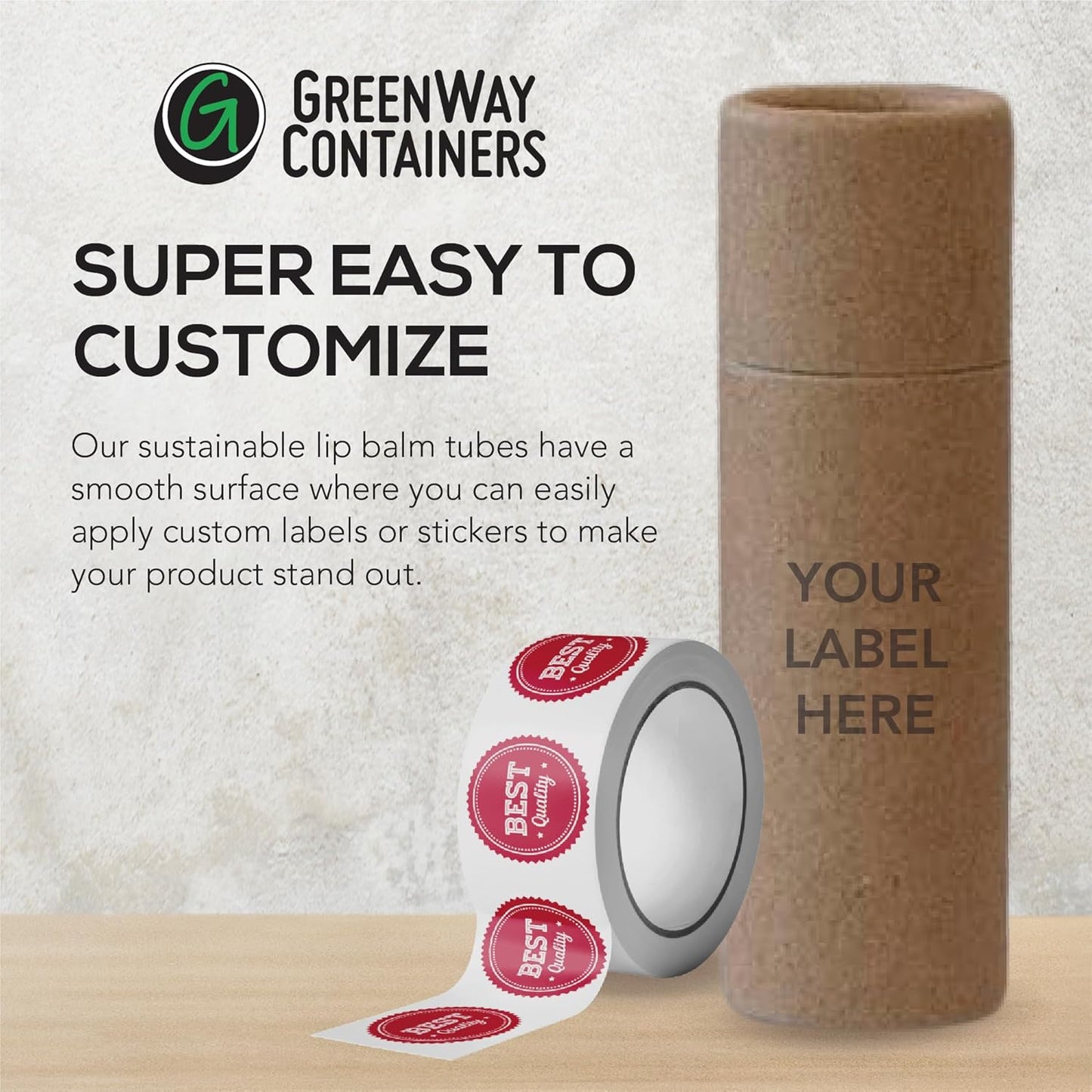 GreenWay 0.15oz / 4.25g Kraft Paperboard Lip Balm Tubes with Lids - 12 Pack Lip Gloss Tubes Refillable DIY Cosmetic Containers – Extra Thick Push-Up Bottom Lip Balm Containers - Black