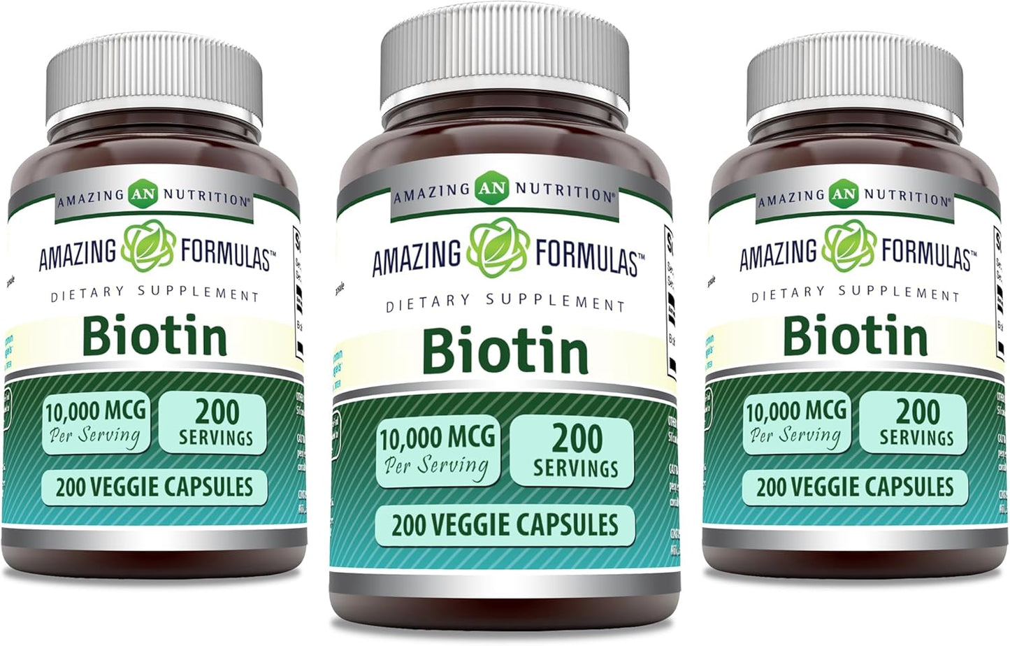 Amazing Formulas Biotin 10000 mcg Veggie Capsules | Vitamin B7 Supplement | Non-GMO | Gluten Free | Made in USA (200 Count | 3 Pack)
