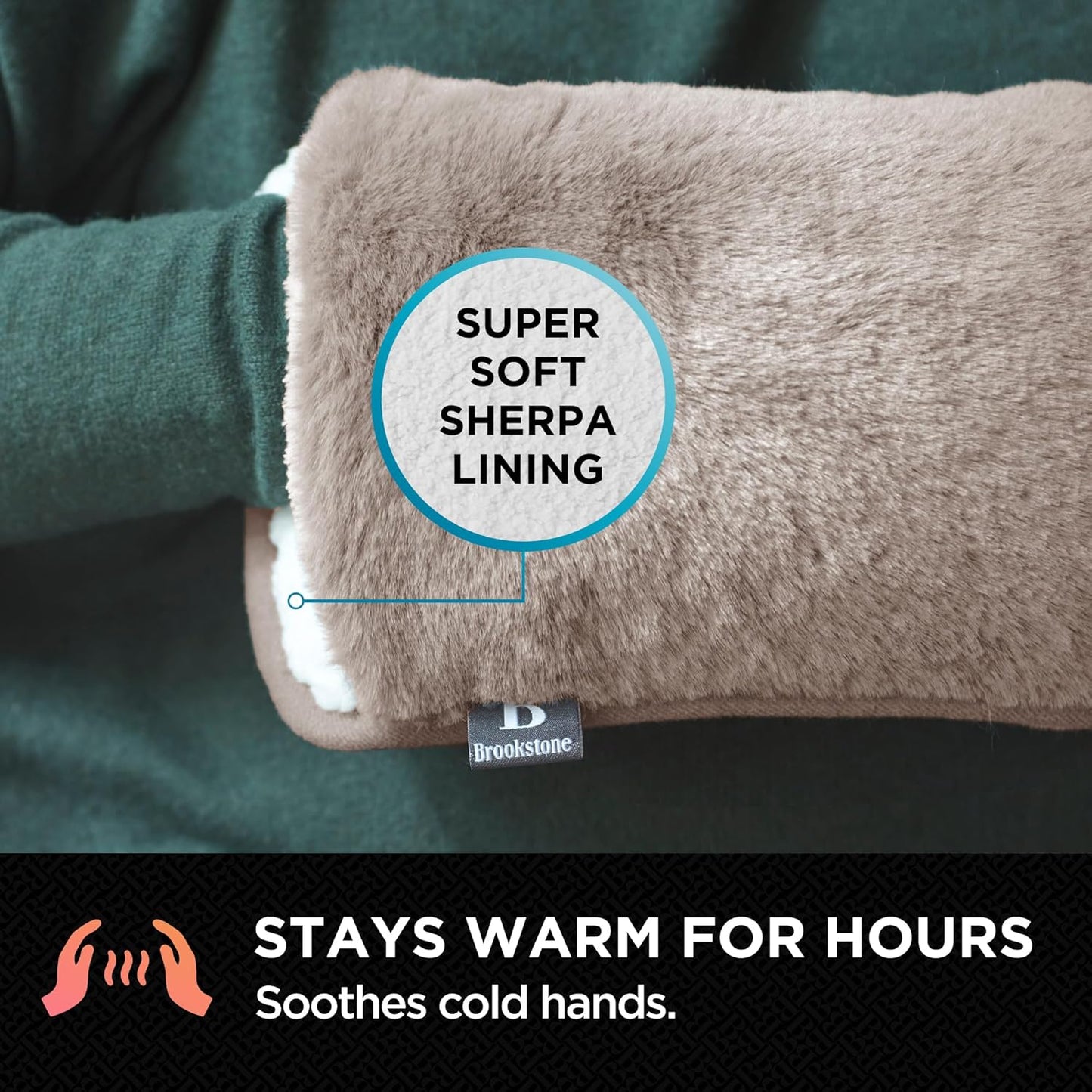 Brookstone Faux Fur Hand Warmer | Soothe Cold Hand Muff with Microwavable Gel Pack for Long Lasting Heat | Cozy Sherpa & Plush Lining for Ultimate Comfort | Hand Muffs for Women & Men