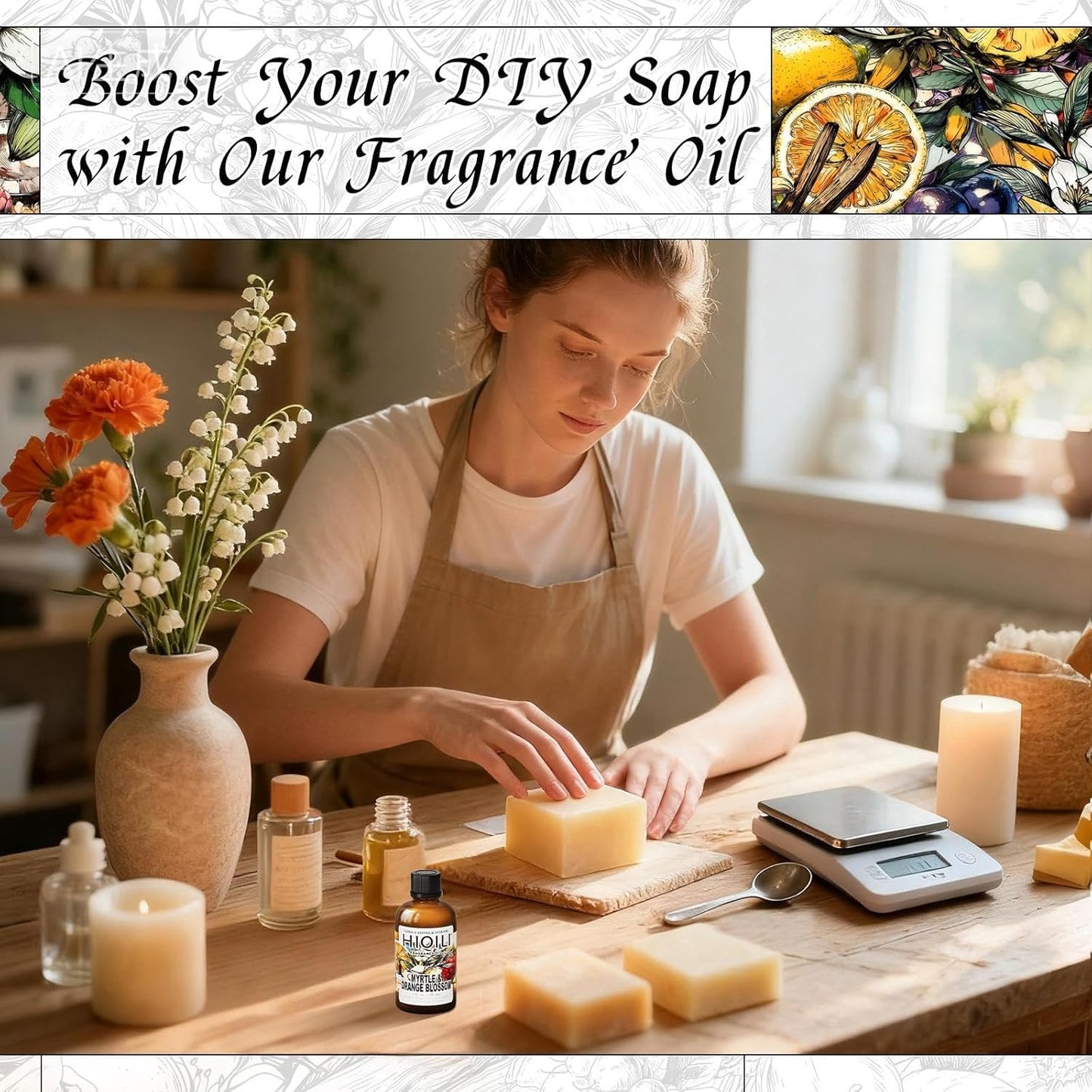 HIQILI Myrtle & Orange Blossom Fragrance Oil for Diffuser, Inspired by D.or Tera-Bella, Candle & Soap Making, Long-Lasting Citrus Floral Scent - 1 Fl Oz