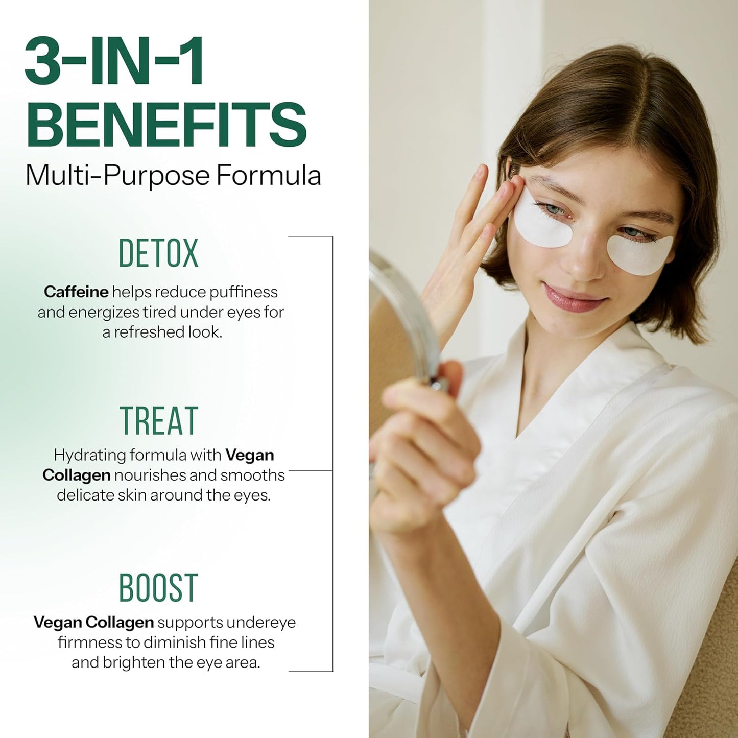 Under Eye Patches For Puffy Eyes and Dark Circles - Caffeine, Collagen & Zeolite - 3-in-1: Detox, Treat, Boost - Dermatologist Tested, Anti-Aging, Anti wrinkle Patches- 10 Pairs