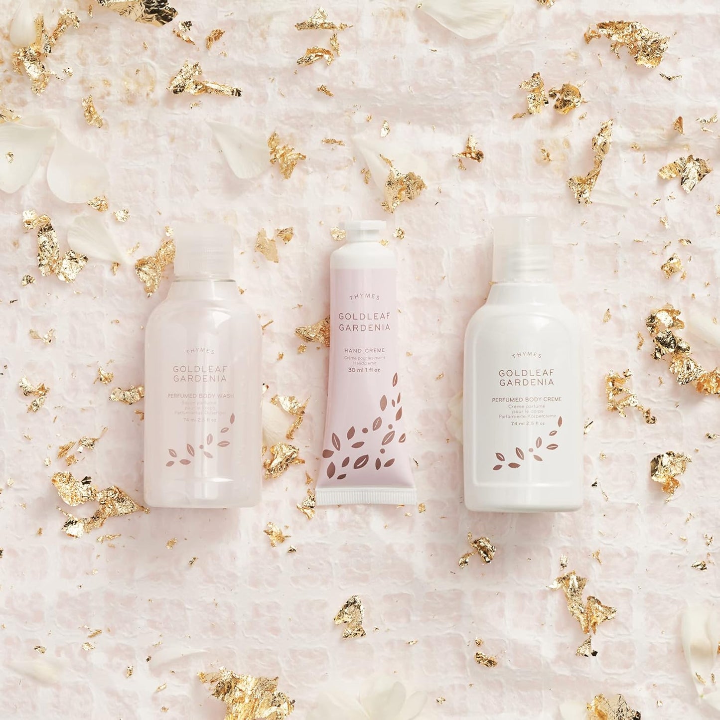 Thymes Perfumed Travel Set and Beauty Bag - Contains Body Wash, Body Lotion & Hand Cream - Goldleaf Gardenia