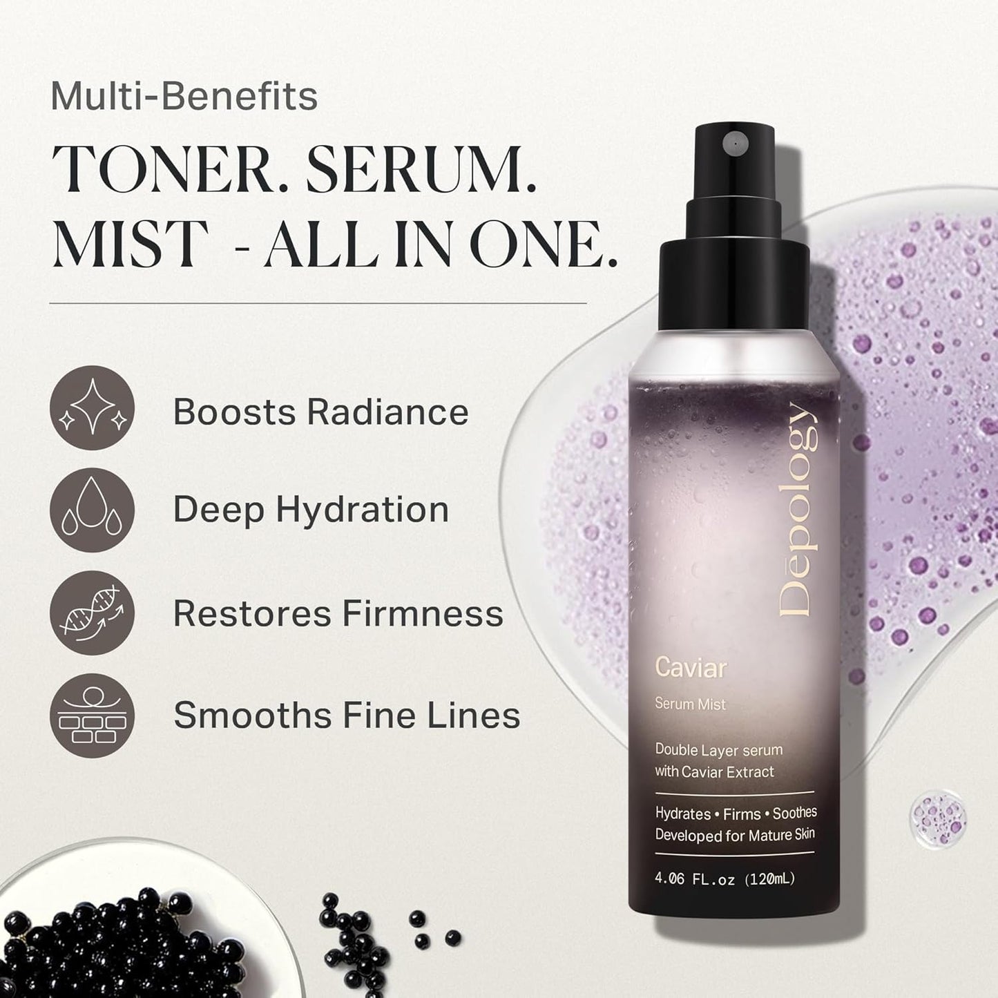 depology Glowing Spray Serum, Hydrating & Firming Facial Mist, Radiance Skin, Smooths Fine Lines and Wrinkles, Face Mist with Hyaluronic Acid & Collagen, Facial Spray for All Skin Types, 4.06 Fl Oz.