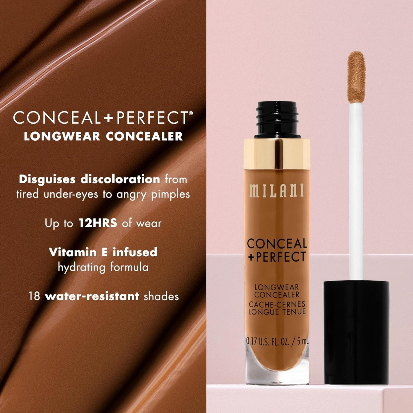 Milani Conceal + Perfect Longwear Concealer - Cool Sand (0.17 Fl. Oz.) Vegan, Cruelty-Free Liquid Concealer - Cover Dark Circles, Blemishes & Skin Imperfections for Long-Lasting Wear