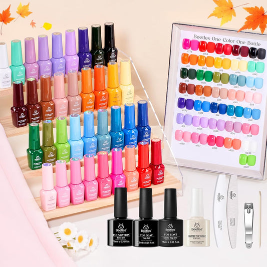 Beetles Gel Nail Polish Set – 36 Color Fall Yellow Brown Pink Red Gel Polish Kit with Base Coat Glossy Matte Glitter Top Coat Soak Off UV LED Gel for Nail Art Manicure Salon DIY Gift for Women