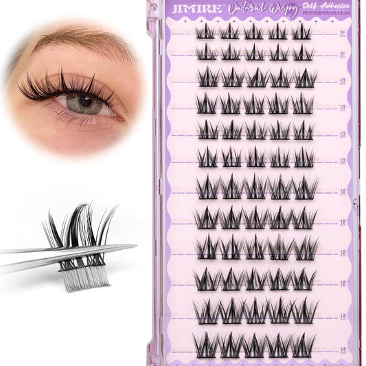 Self Adhesive Eyelashes Manga Lash Clusters Natural Look 8-14MM Wispy Pre Glued Eyelashes Clusters No Glue Needed Press on Lashes Reusable Invisible Band Cluster Eyelash Extensions by JIMIRE