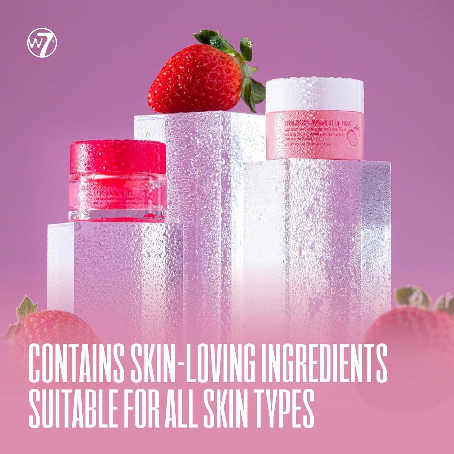 W7 Sweet Dreams Lip Scrub & Overnight Lip Mask Duo - 2 Piece Gift Set - Strawberry Flavour - Exfoliate, Condition, Soothe & Hydrate