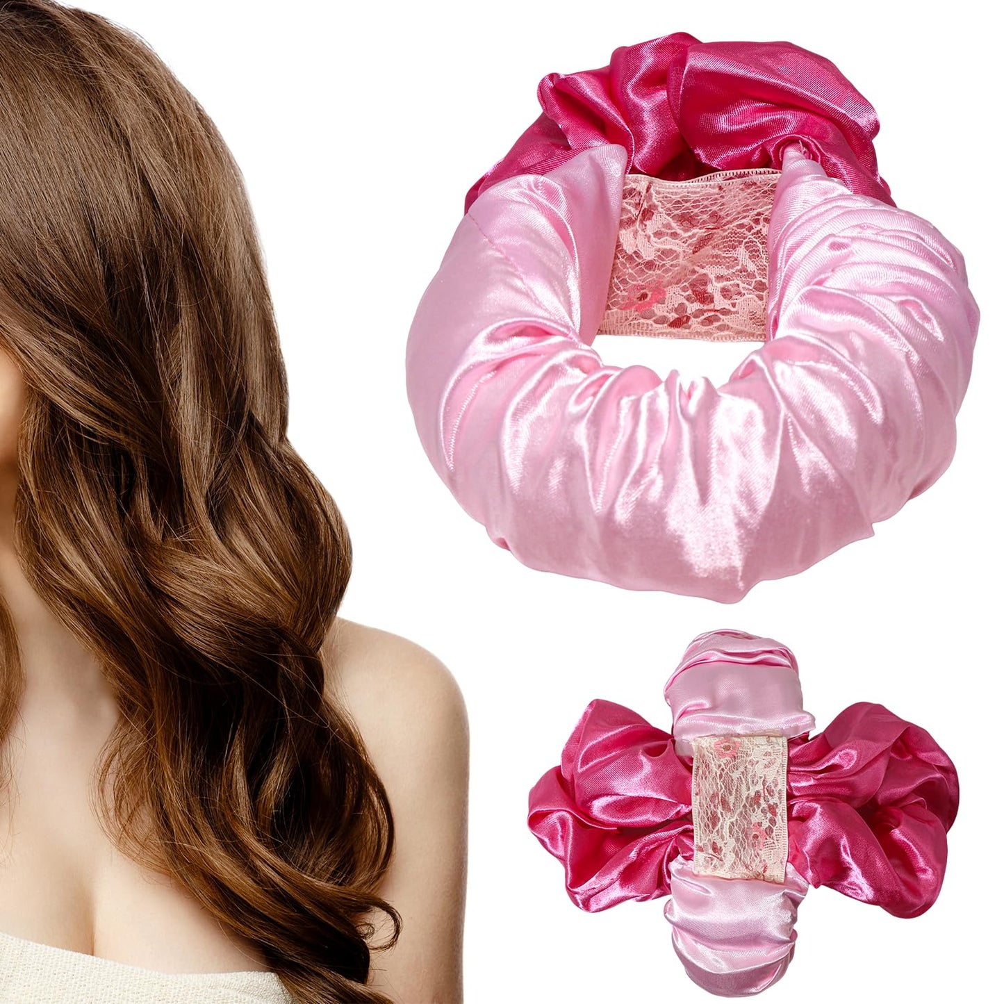 Heatless Hair Curler, Hair Curlers Overnight to Sleep In, Heatless Curling Scrunchie for Women Soft Silk Lazy Rollers Headband for Long Hair Overnight (Pink, 1PCS)