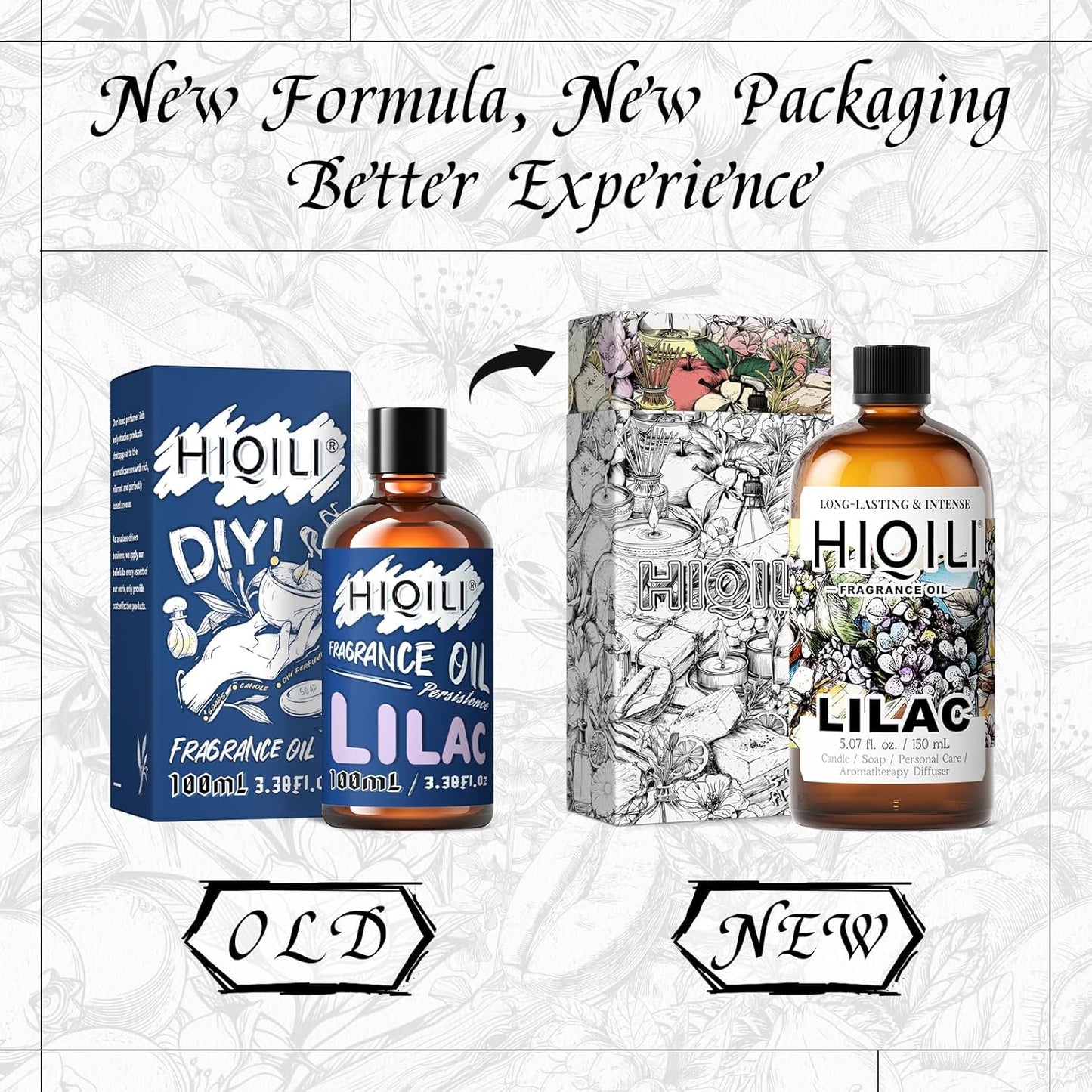 HIQILI Lilac Fragrance Oil for DIY Perfume, Candle & Soap Making, Soft Floral Scents for Essential Oils Diffuser - 5.07 Fl Oz