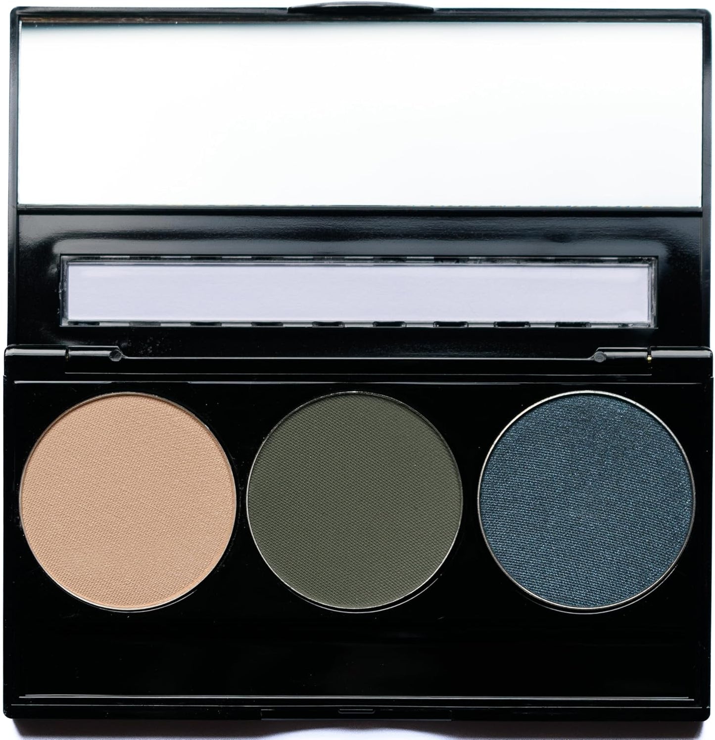 Off White, Matte Medium Green, and Glitter Navy Blue Green Vegan Eyeshadow Trio Palette; Talc, Paraben & Cruelty Free