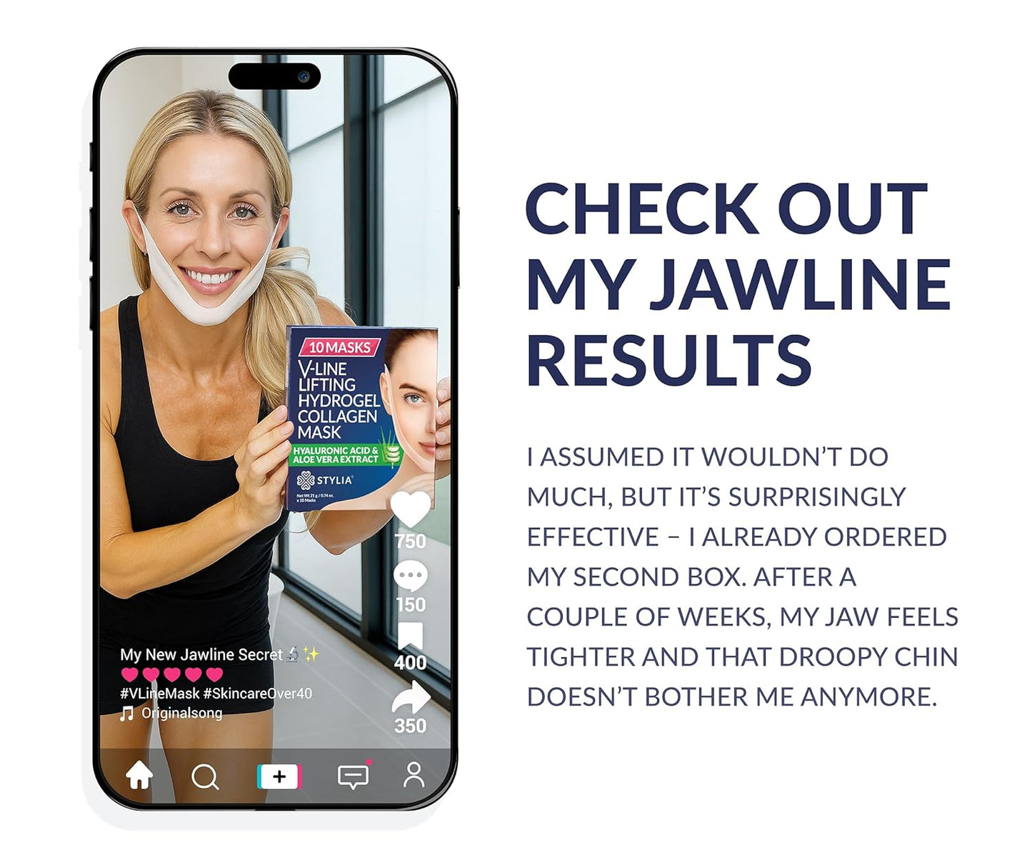 Stylia V Line Lifting Collagen Face Mask - Double Chin Strap for Women - Jawline Shaper Face Lift Tape - Neck Lift Collagen Mask - Chin Strap for Sleeping - Hyaluronic Acid, Aloe Vera, Cica 20PC